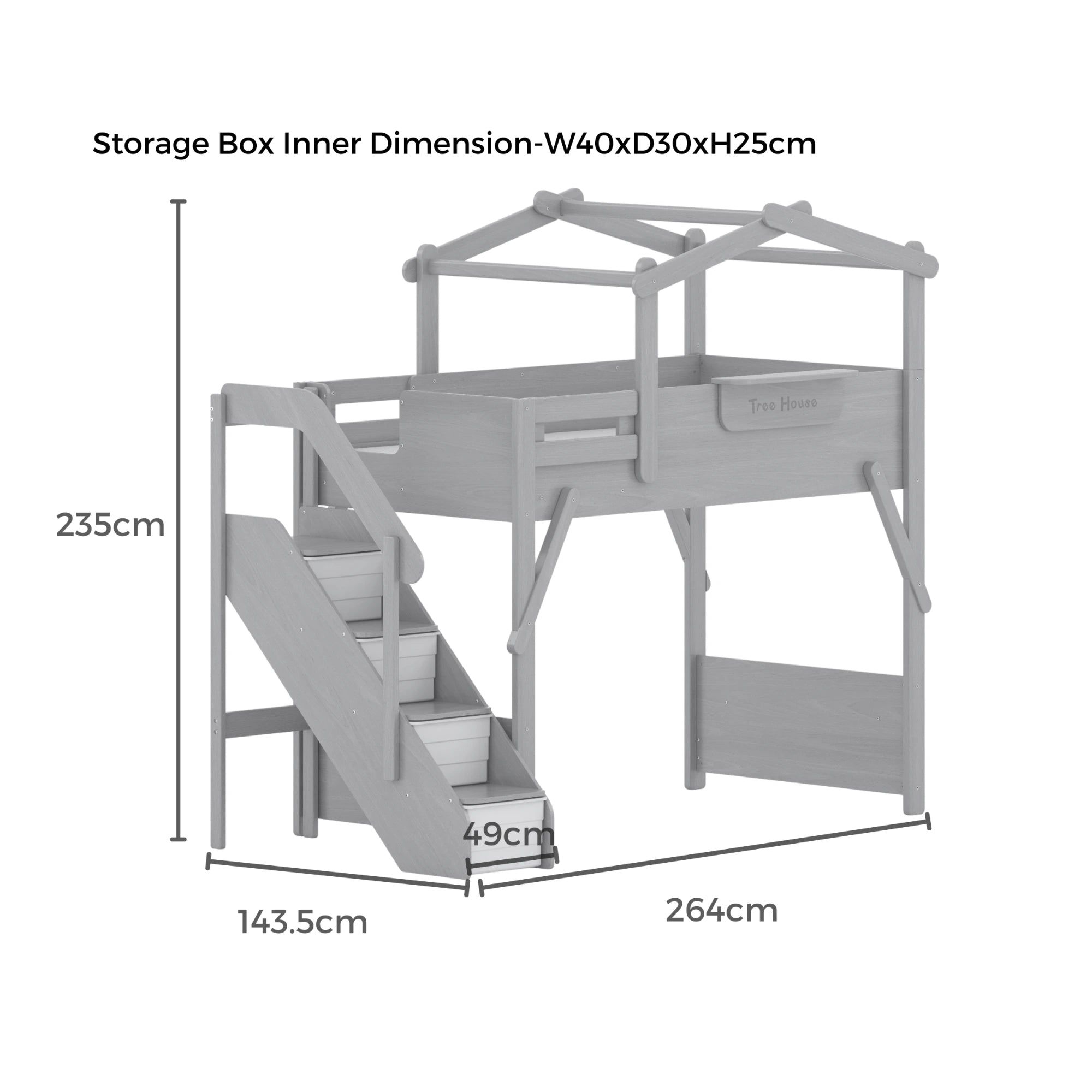 Boori Treehouse Kids NZ King Single Loft Bed + Roof Frame and Storage Staircase, Cherry