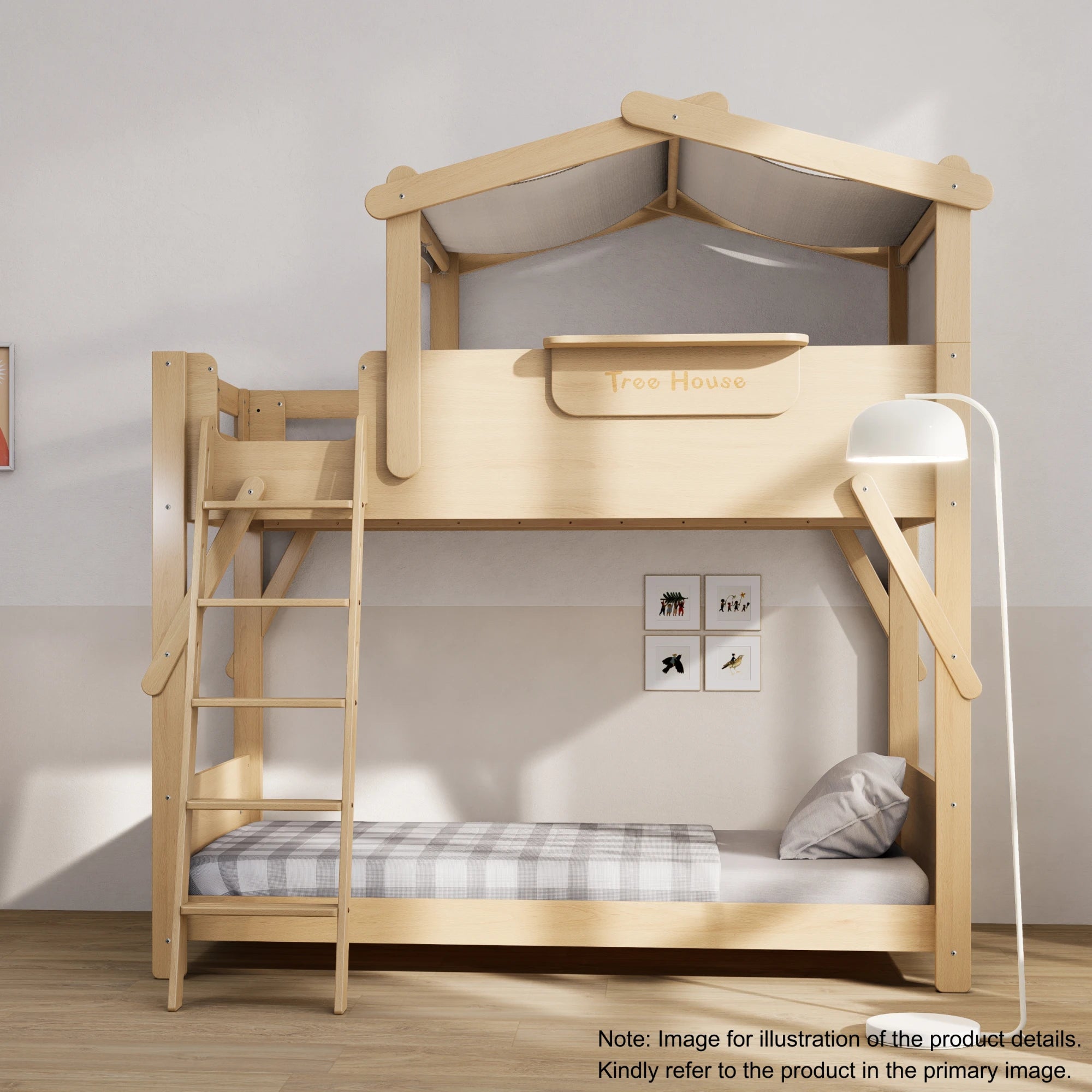 Boori Treehouse Kids NZ King Single Bunk Bed + Roof Frame and Ladder, Beech