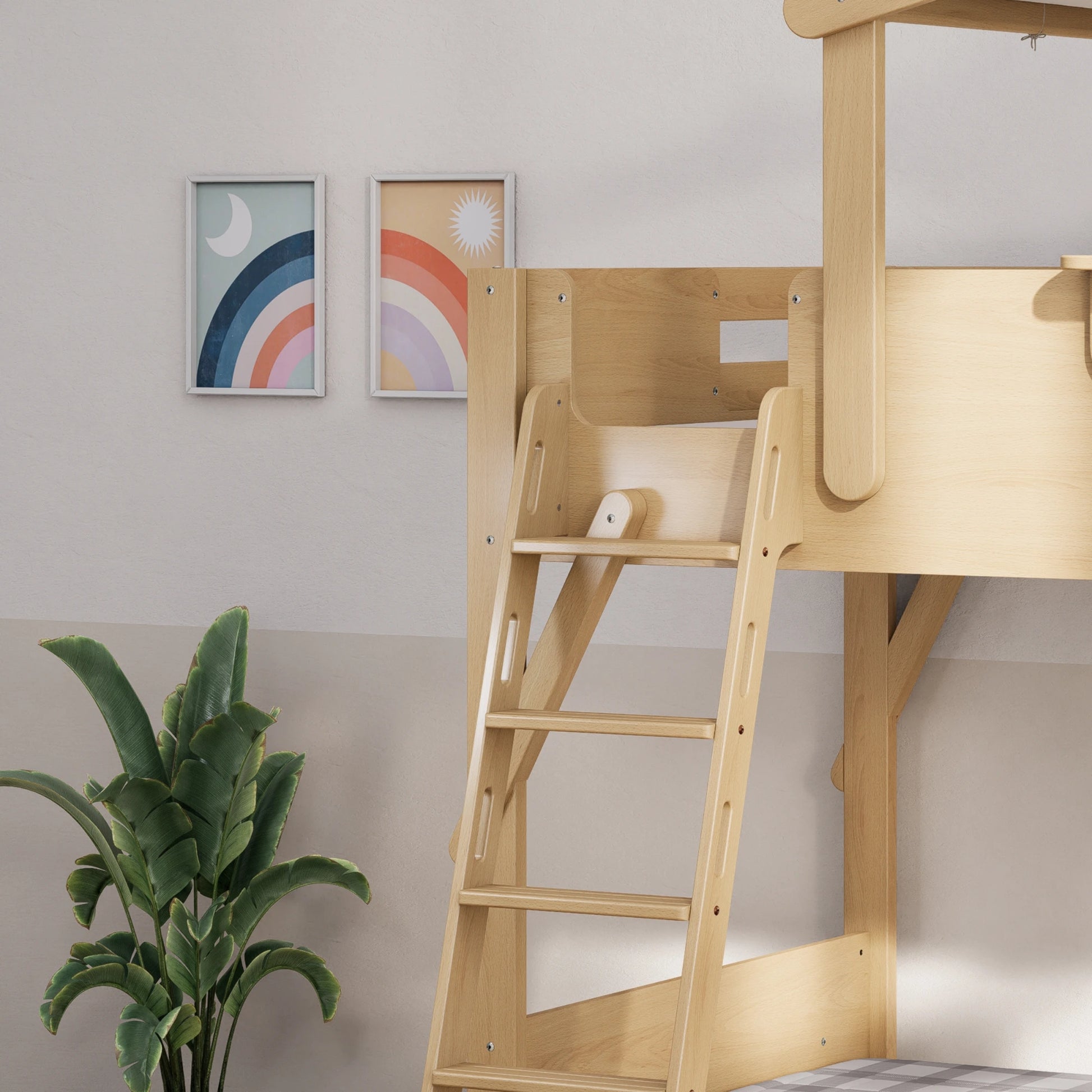 Boori Treehouse Kids NZ King Single Bunk Bed + Roof Frame and Ladder, Beech