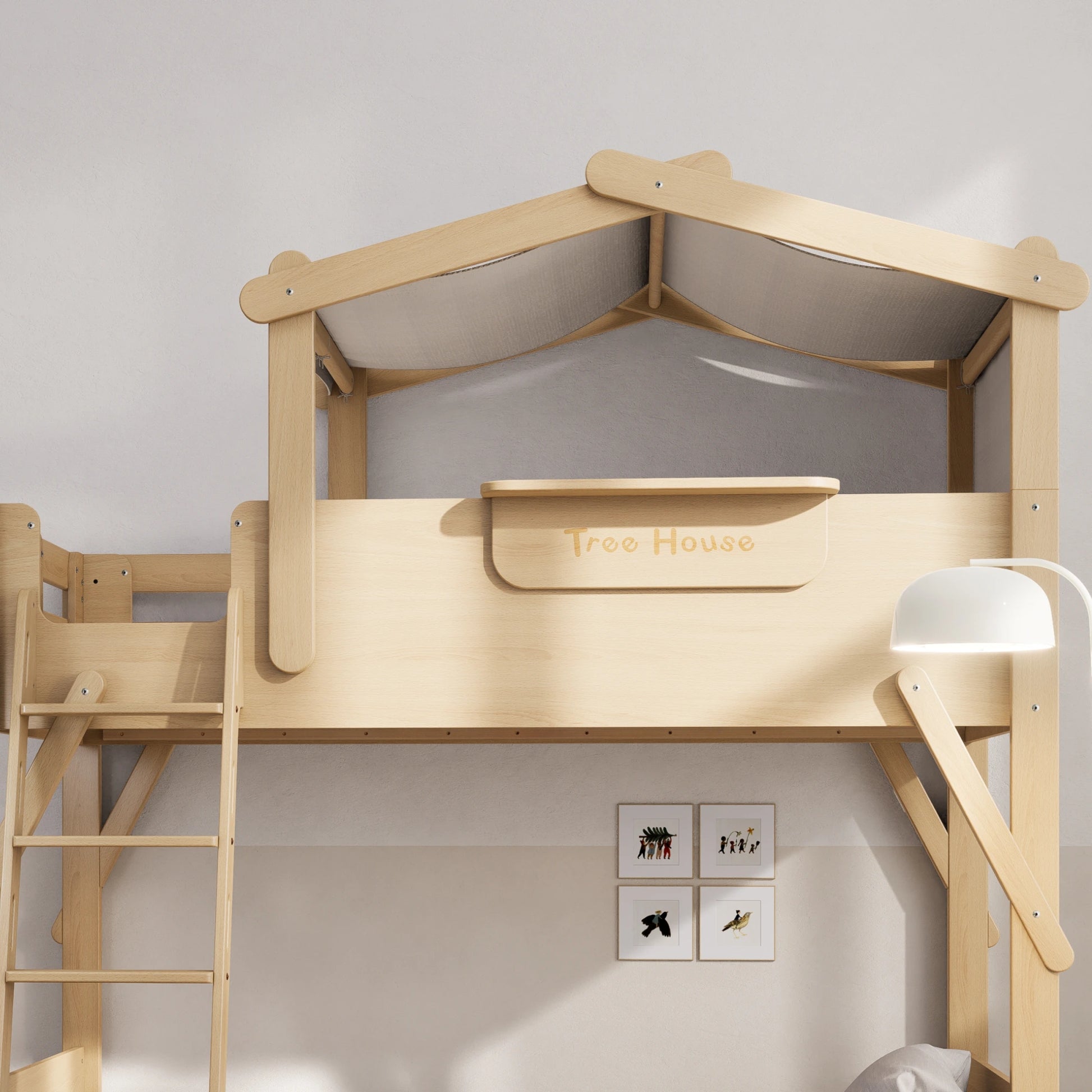 Boori Treehouse Kids NZ King Single Bunk Bed + Roof Frame and Ladder, Beech