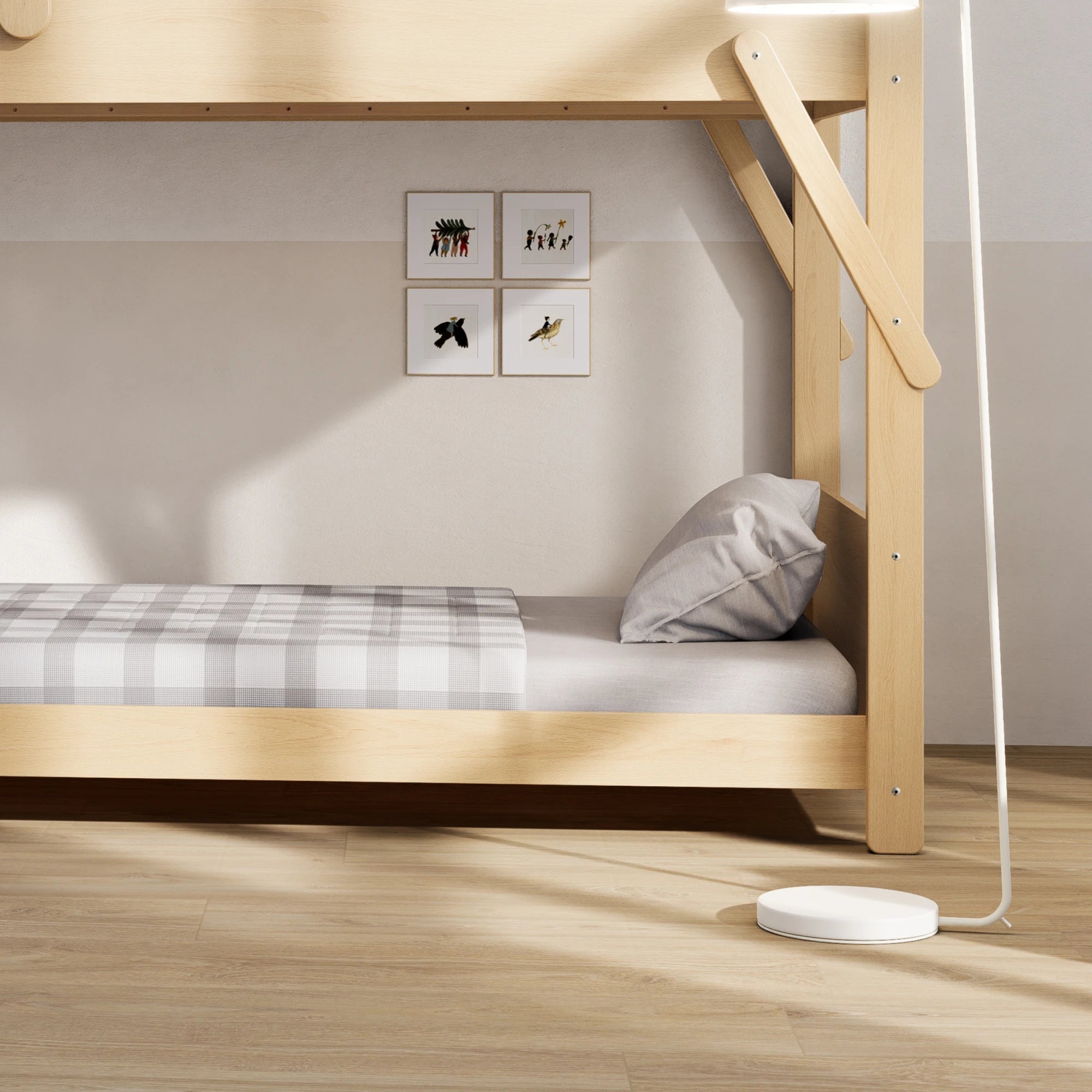 Boori Treehouse Kids NZ King Single Bunk Bed + Roof Frame and Ladder, Beech
