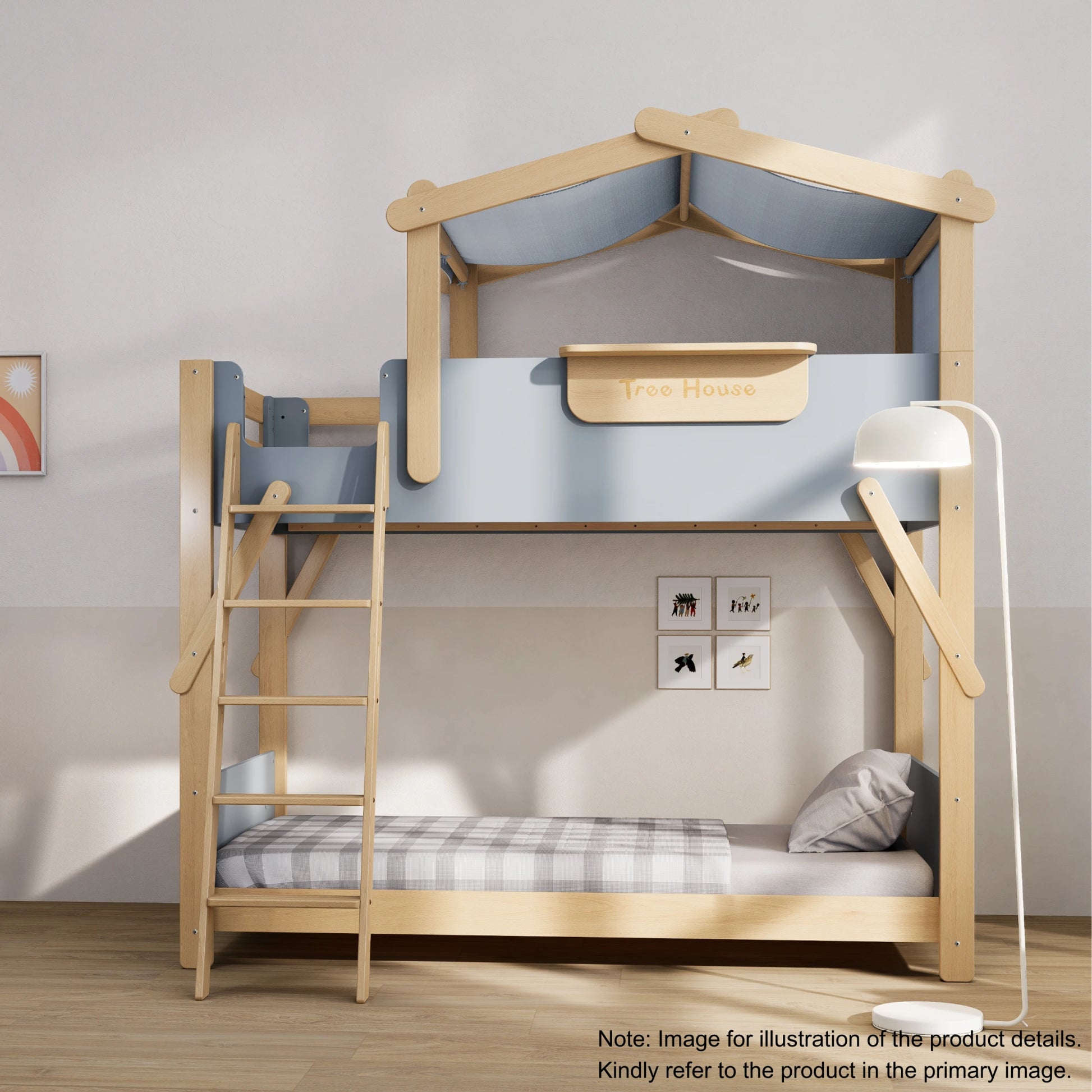 Boori Treehouse Kids NZ King Single Bunk Bed + Roof Frame and Ladder, Blueberry