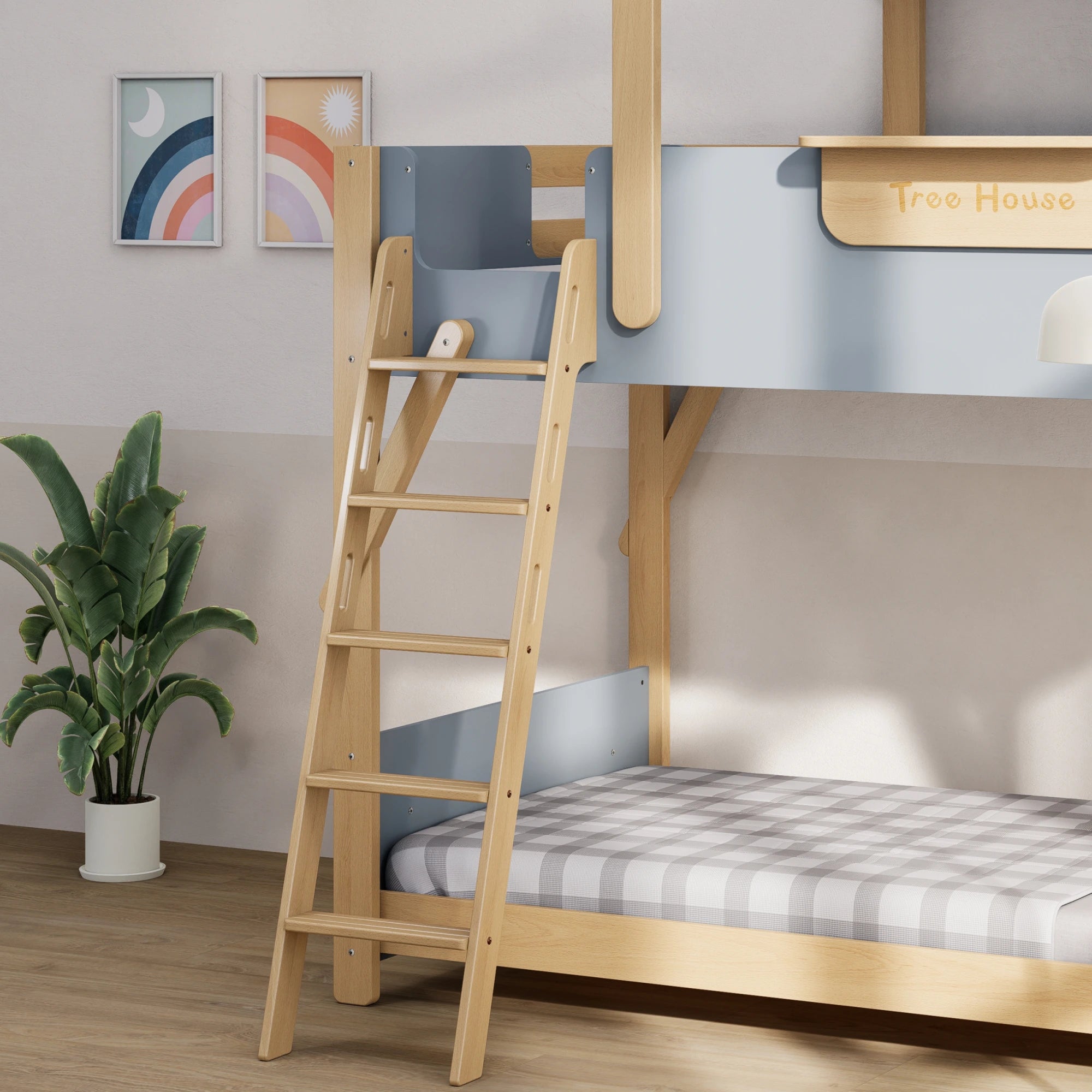 Boori Treehouse Kids NZ King Single Bunk Bed + Roof Frame and Ladder, Blueberry