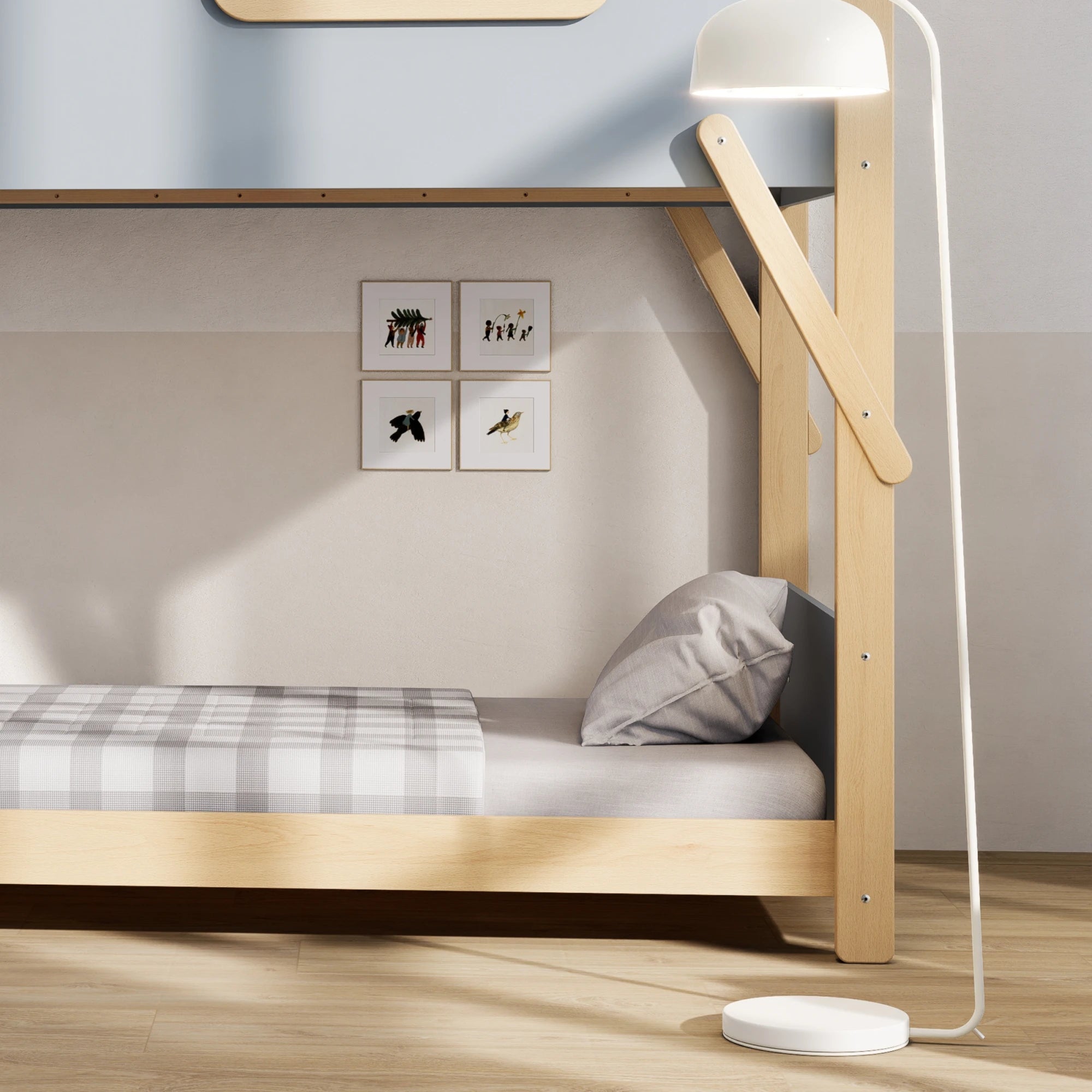 Boori Treehouse Kids NZ King Single Bunk Bed + Roof Frame and Ladder, Blueberry