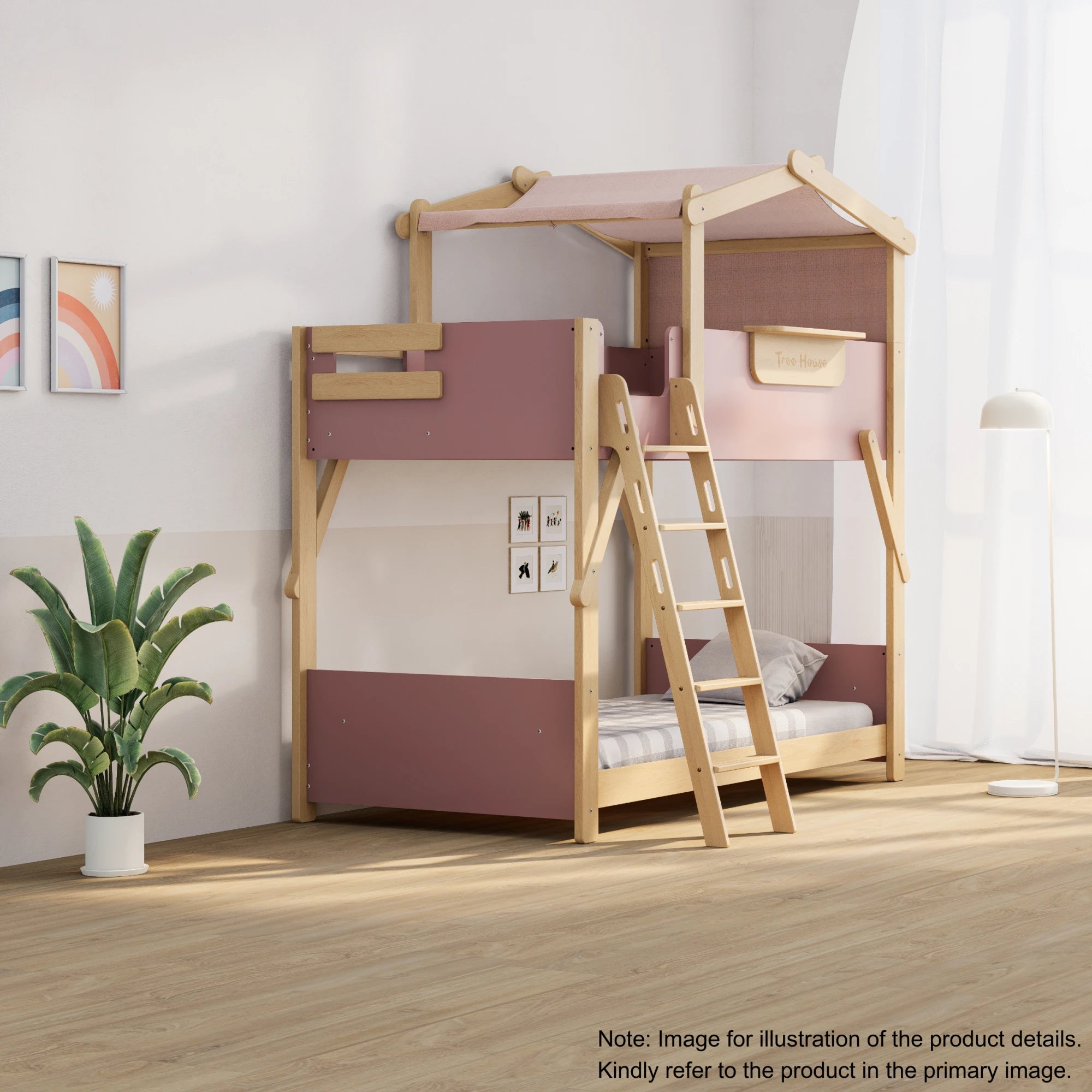 Boori Treehouse Kids NZ King Single Bunk Bed + Roof Frame and Ladder, Cherry
