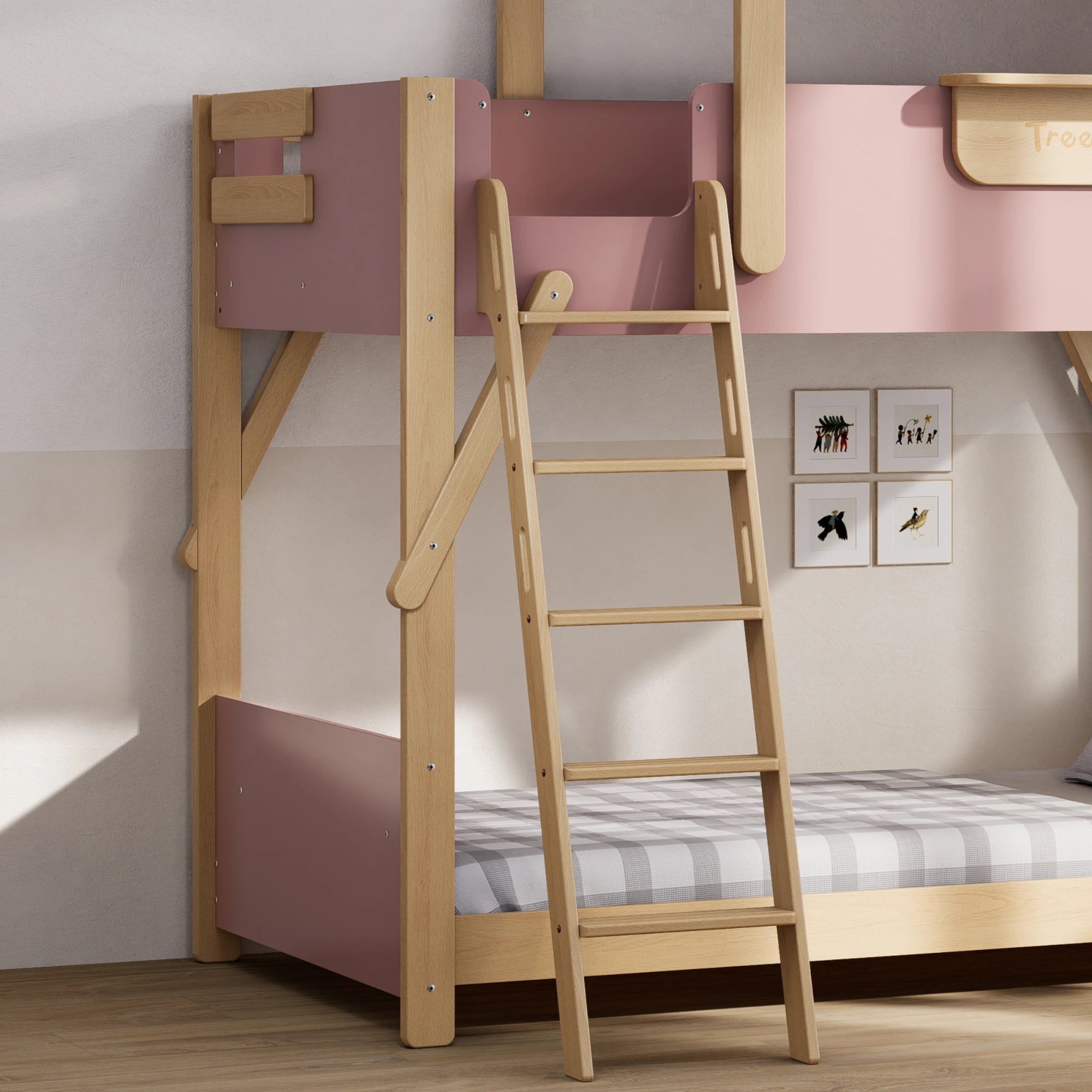Boori Treehouse Kids NZ King Single Bunk Bed + Roof Frame and Ladder, Cherry