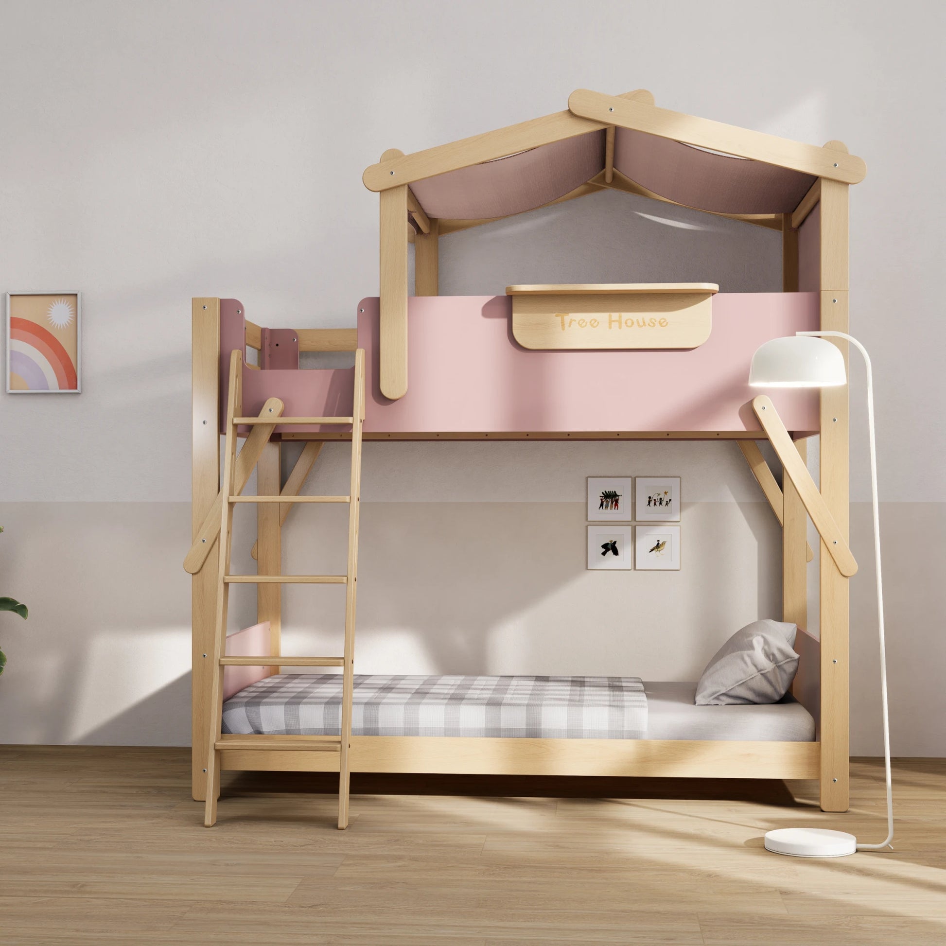 Boori Treehouse Kids NZ King Single Bunk Bed + Roof Frame and Ladder, Cherry