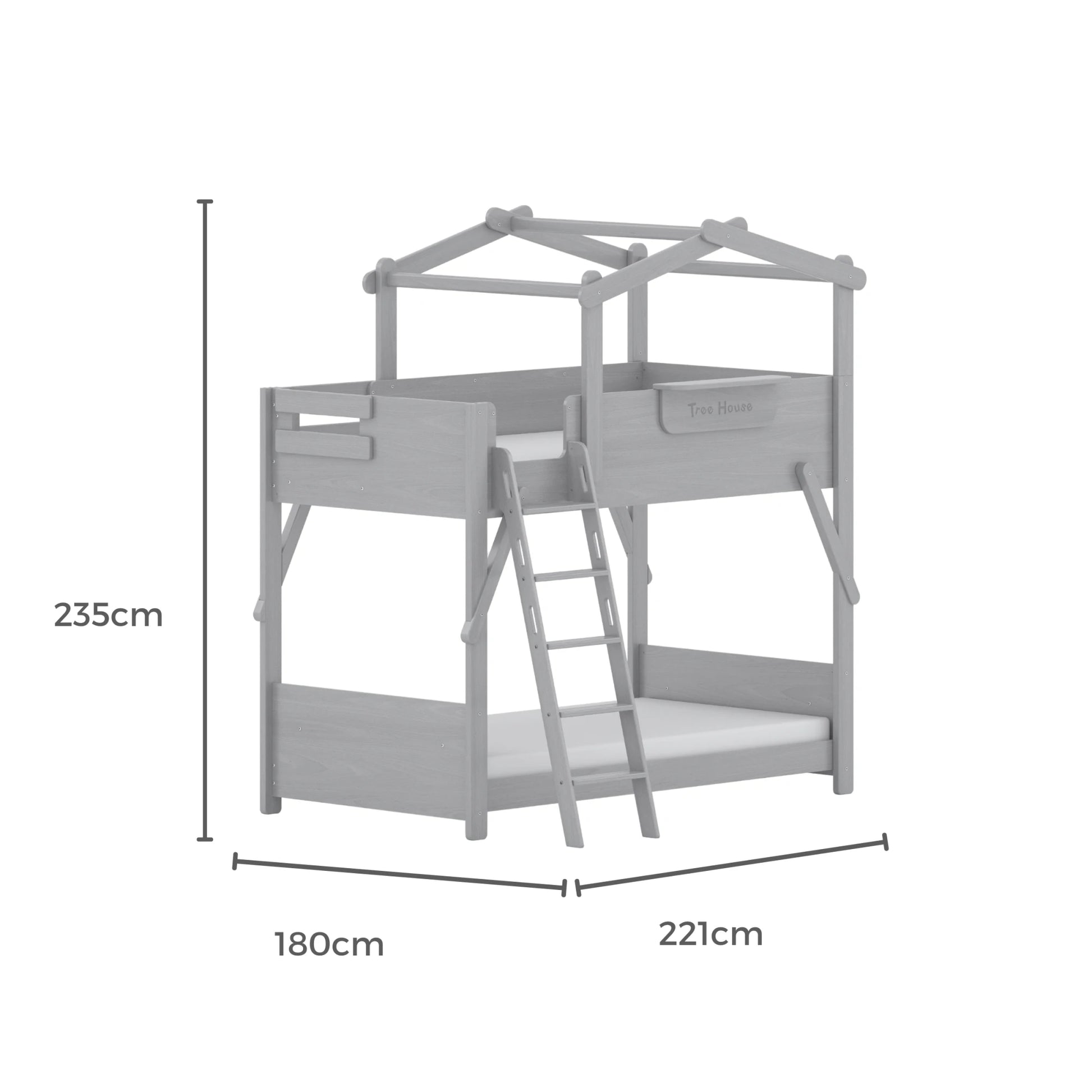 Boori Treehouse Kids NZ King Single Bunk Bed + Roof Frame and Ladder, Cherry