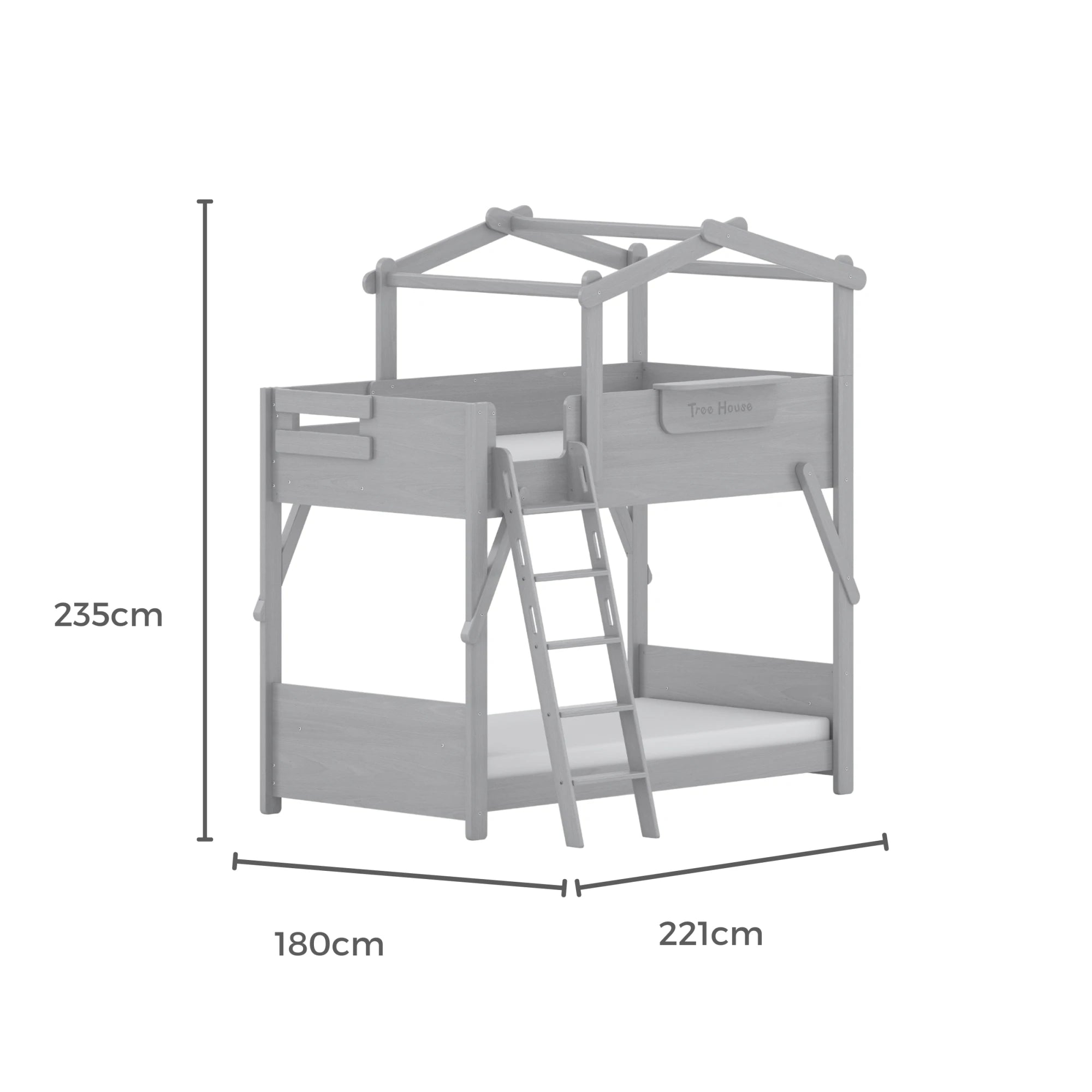Boori Treehouse Kids NZ King Single Bunk Bed + Roof Frame and Ladder, Cherry