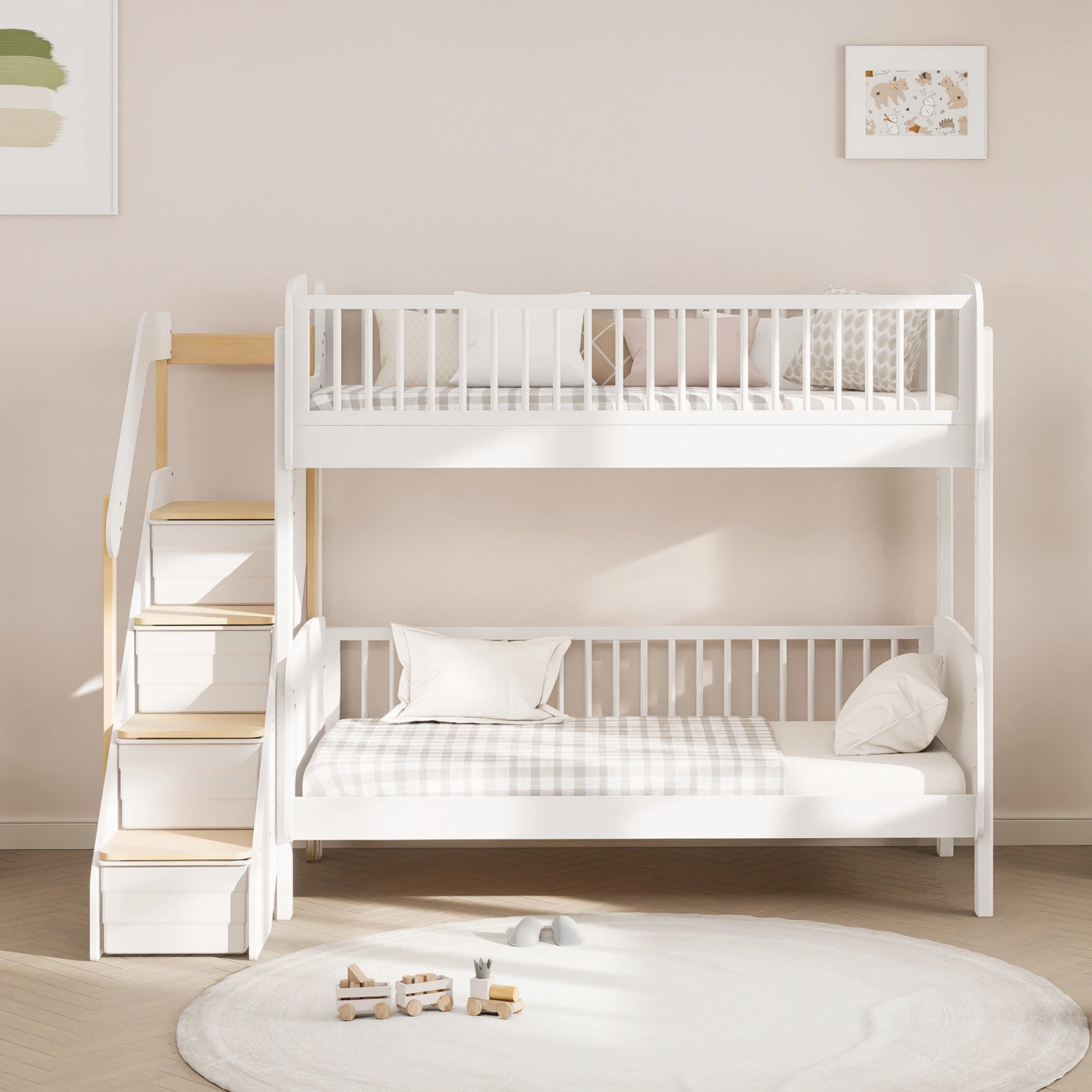 Boori Matilda Kids NZ Single Bunk Bed + Storage Staircase, Barley White