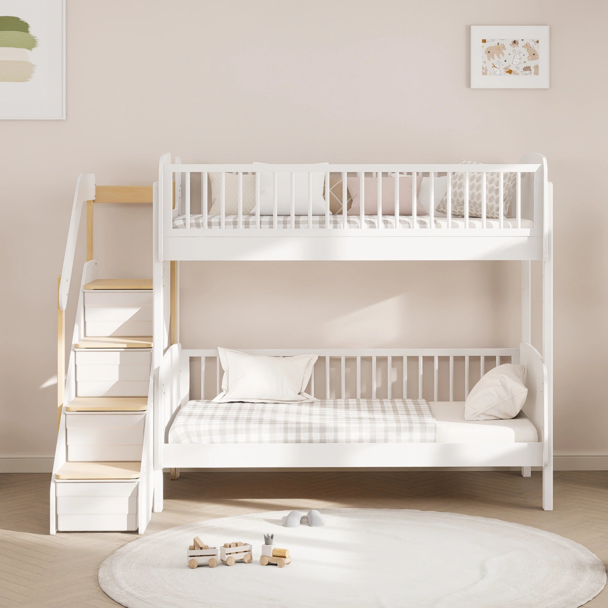 Boori Matilda Kids NZ Single Bunk Bed + Storage Staircase, Barley White