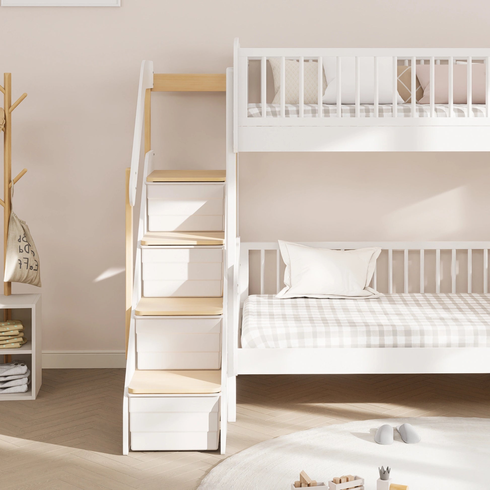 Boori Matilda Kids NZ Single Bunk Bed + Storage Staircase, Barley White