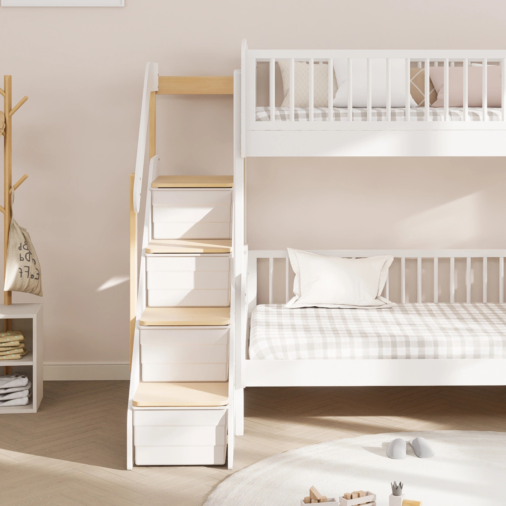 Boori Matilda Kids NZ Single Bunk Bed + Storage Staircase, Barley White