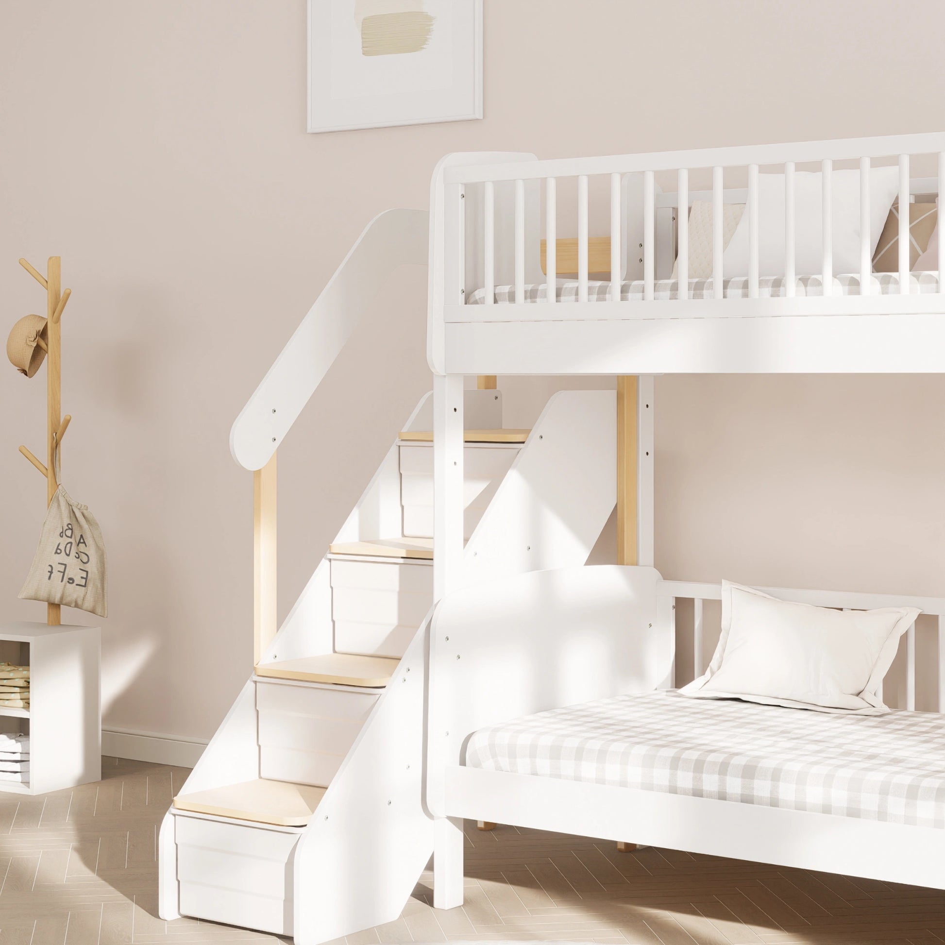 Boori Matilda Kids NZ Single Bunk Bed + Storage Staircase, Barley White