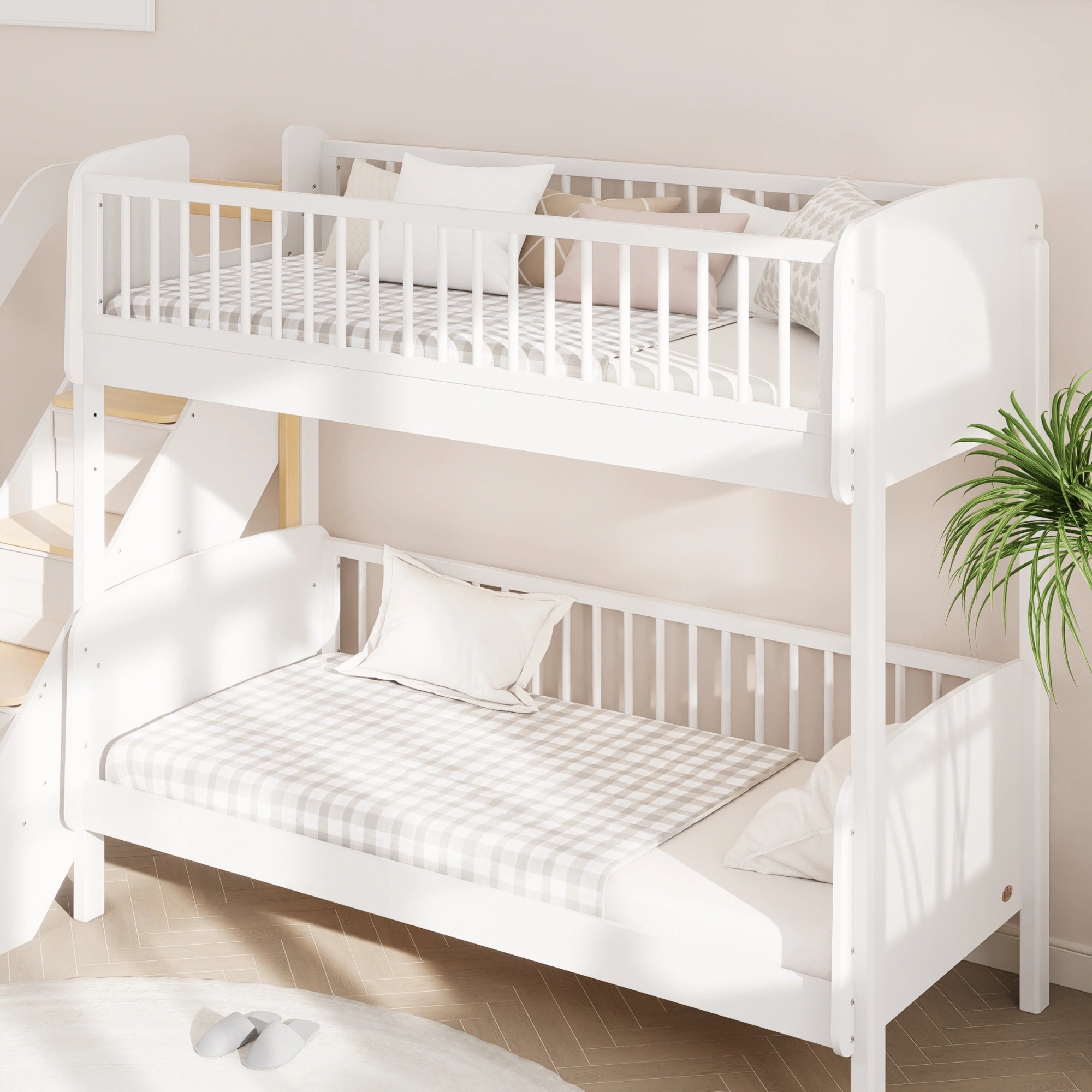 Boori Matilda Kids NZ Single Bunk Bed + Storage Staircase, Barley White
