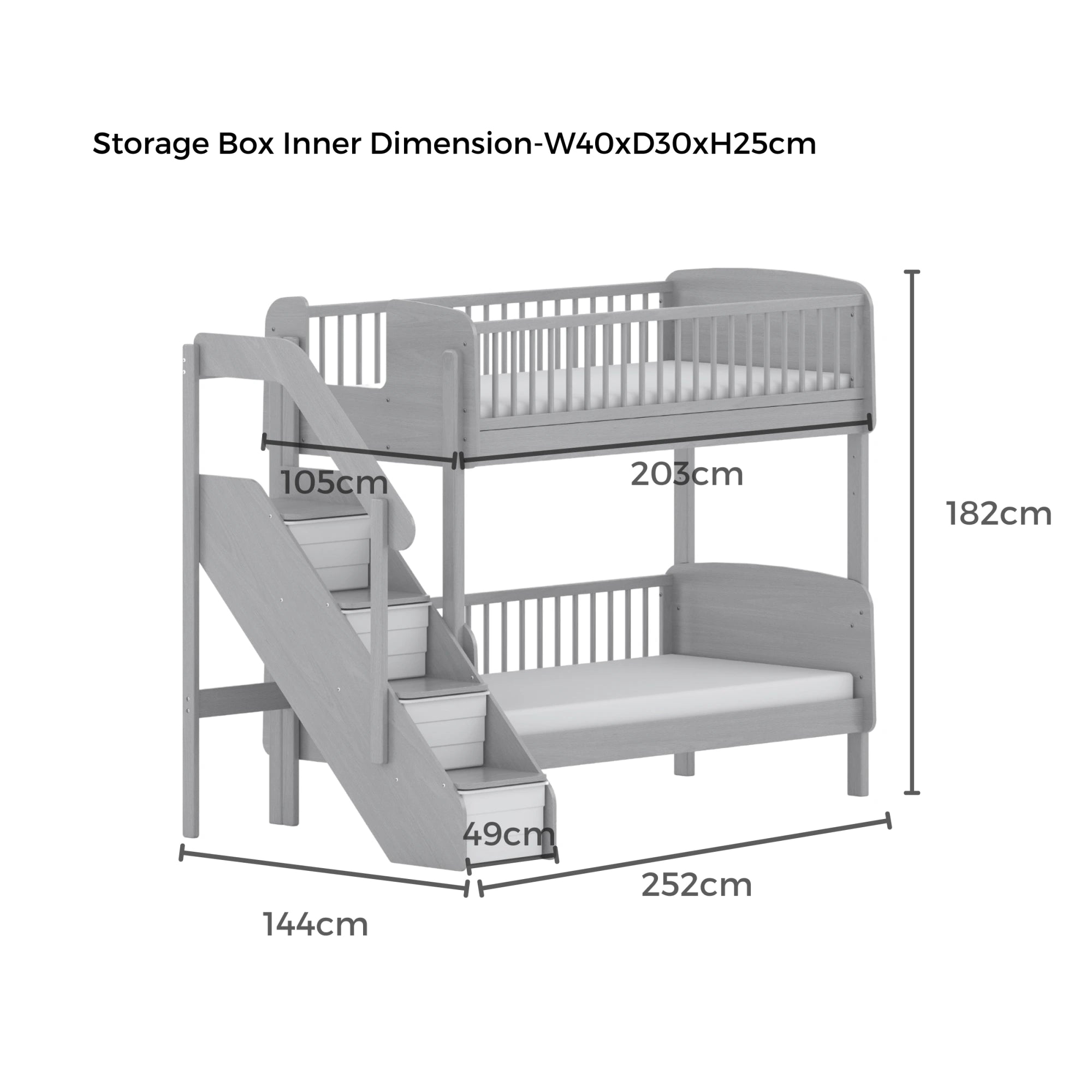 Boori Matilda Kids NZ Single Bunk Bed + Storage Staircase, Barley White
