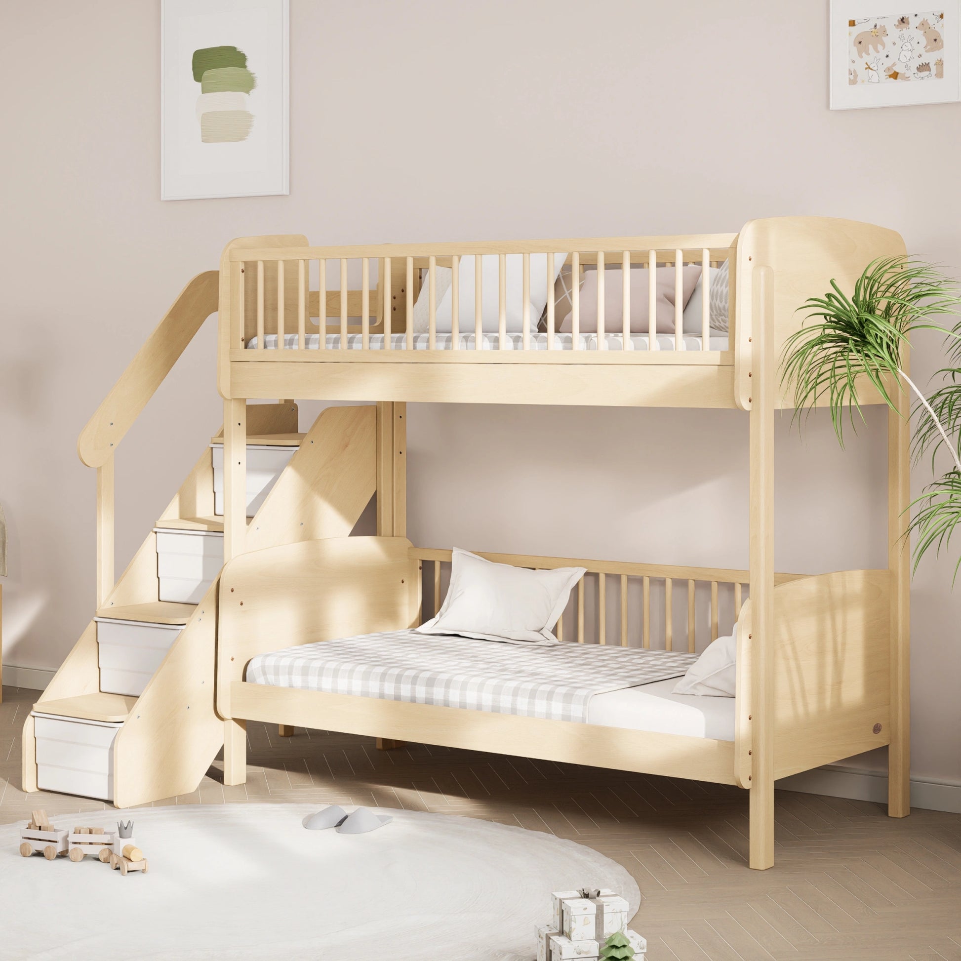 Boori Matilda Kids NZ Single Bunk Bed + Storage Staircase, Beech