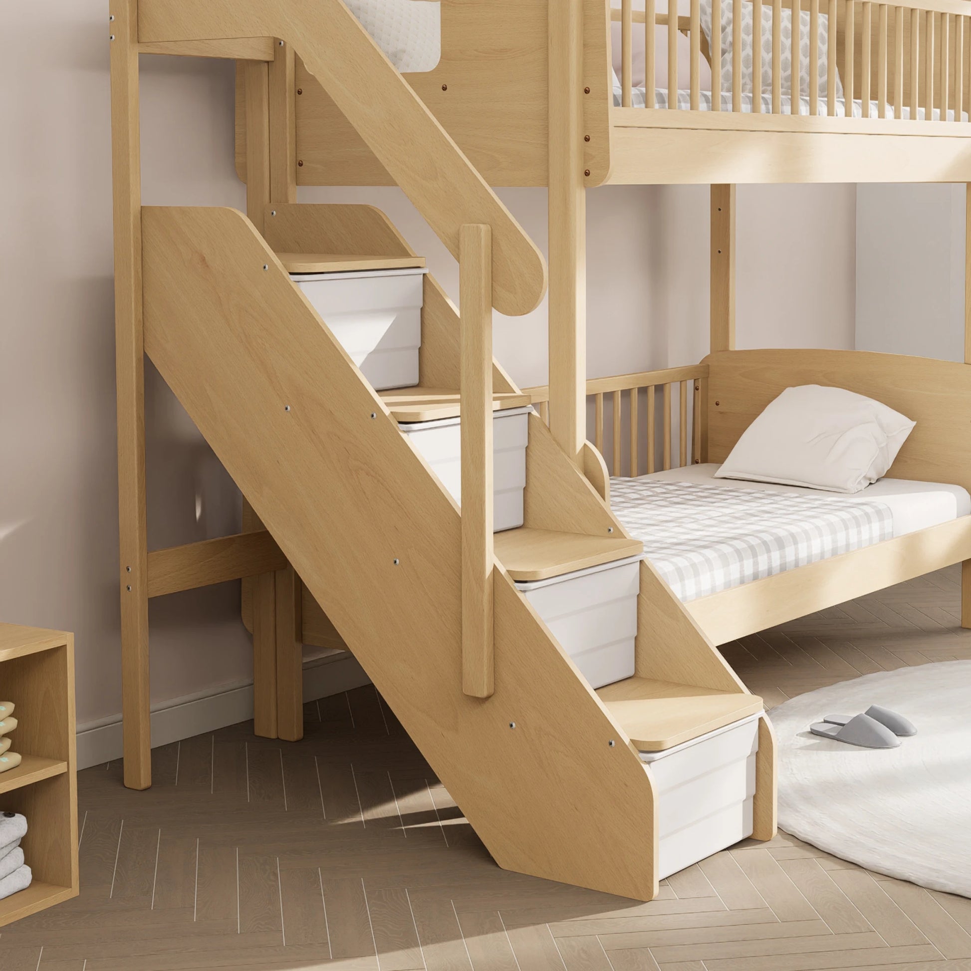 Boori Matilda Kids NZ Single Bunk Bed + Storage Staircase, Beech