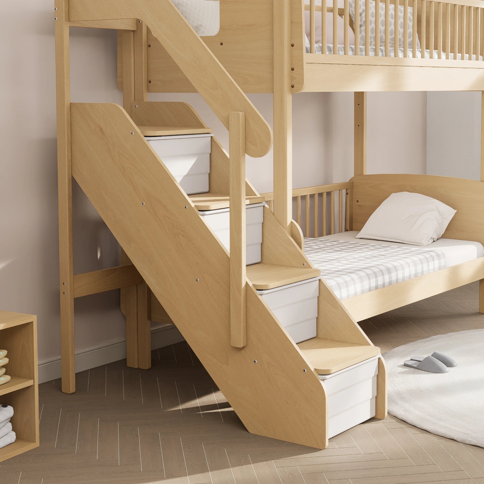 Boori Matilda Kids NZ Single Bunk Bed + Storage Staircase, Beech