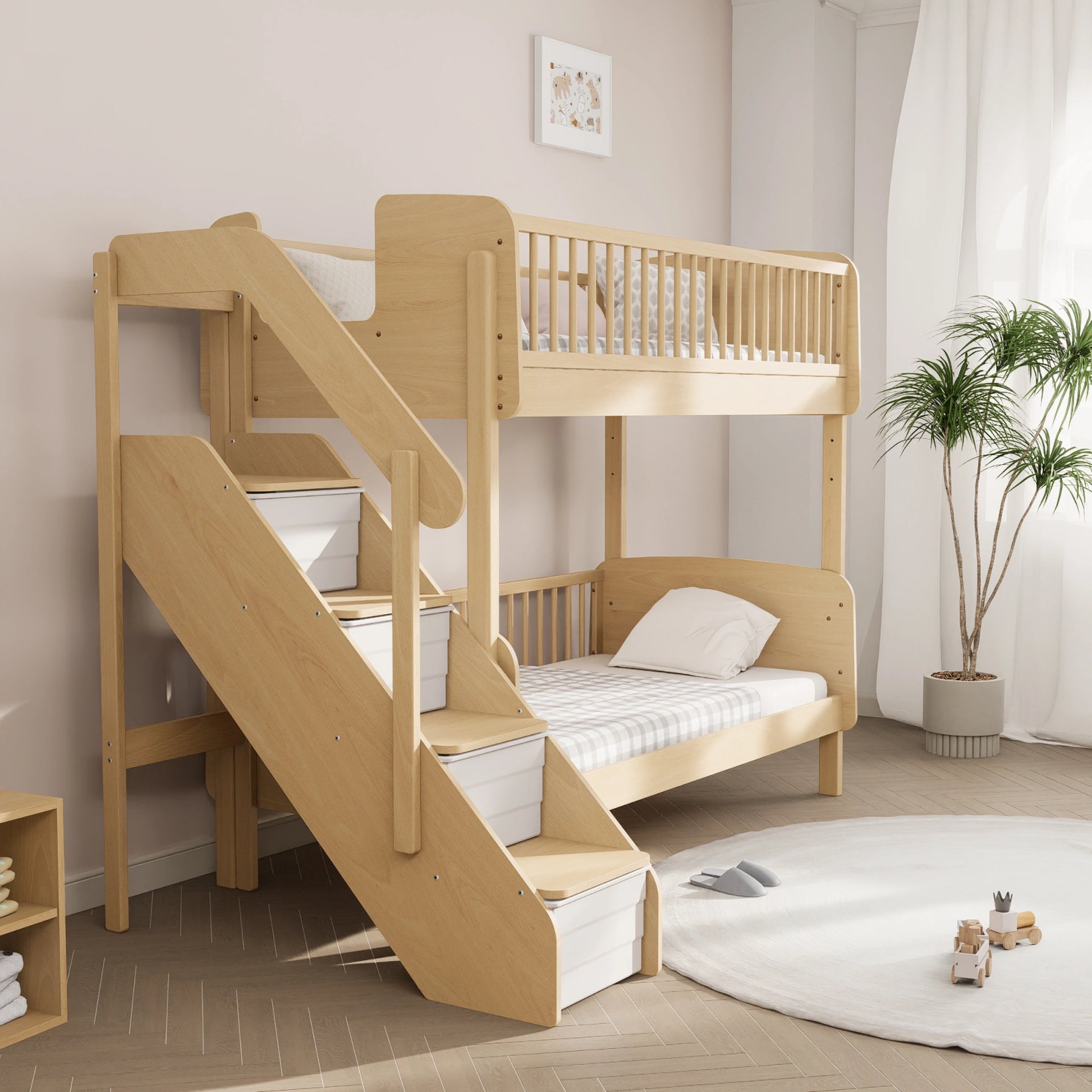 Boori Matilda Kids NZ Single Bunk Bed + Storage Staircase, Beech