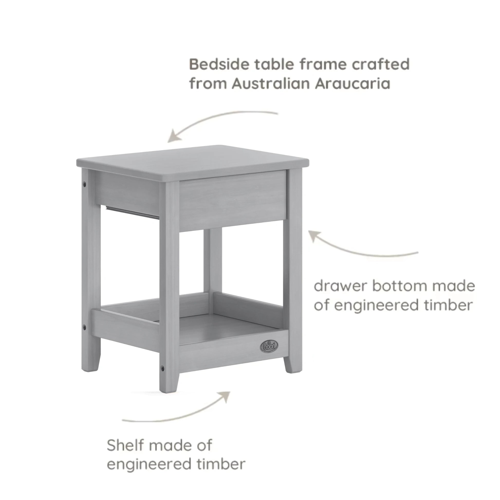Boori Linear Kids Bedside Table, Almond