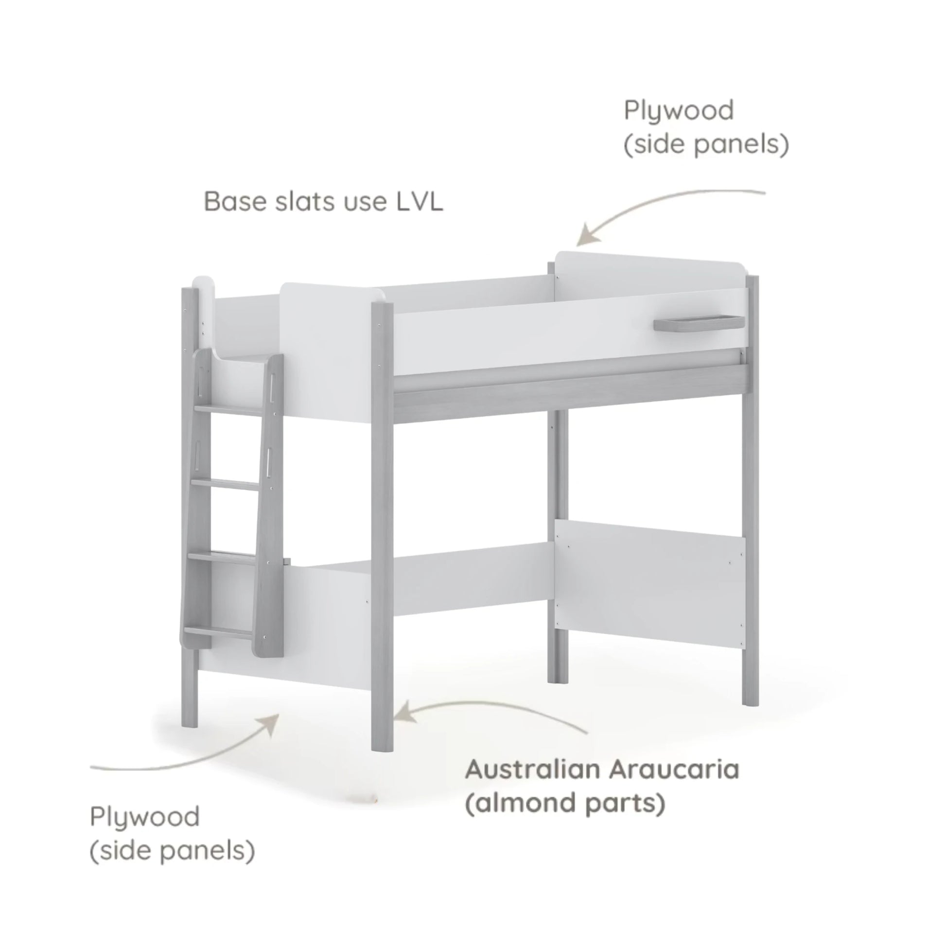 Boori Natty Kids NZ King Single Loft Bed + Ladder, Barley