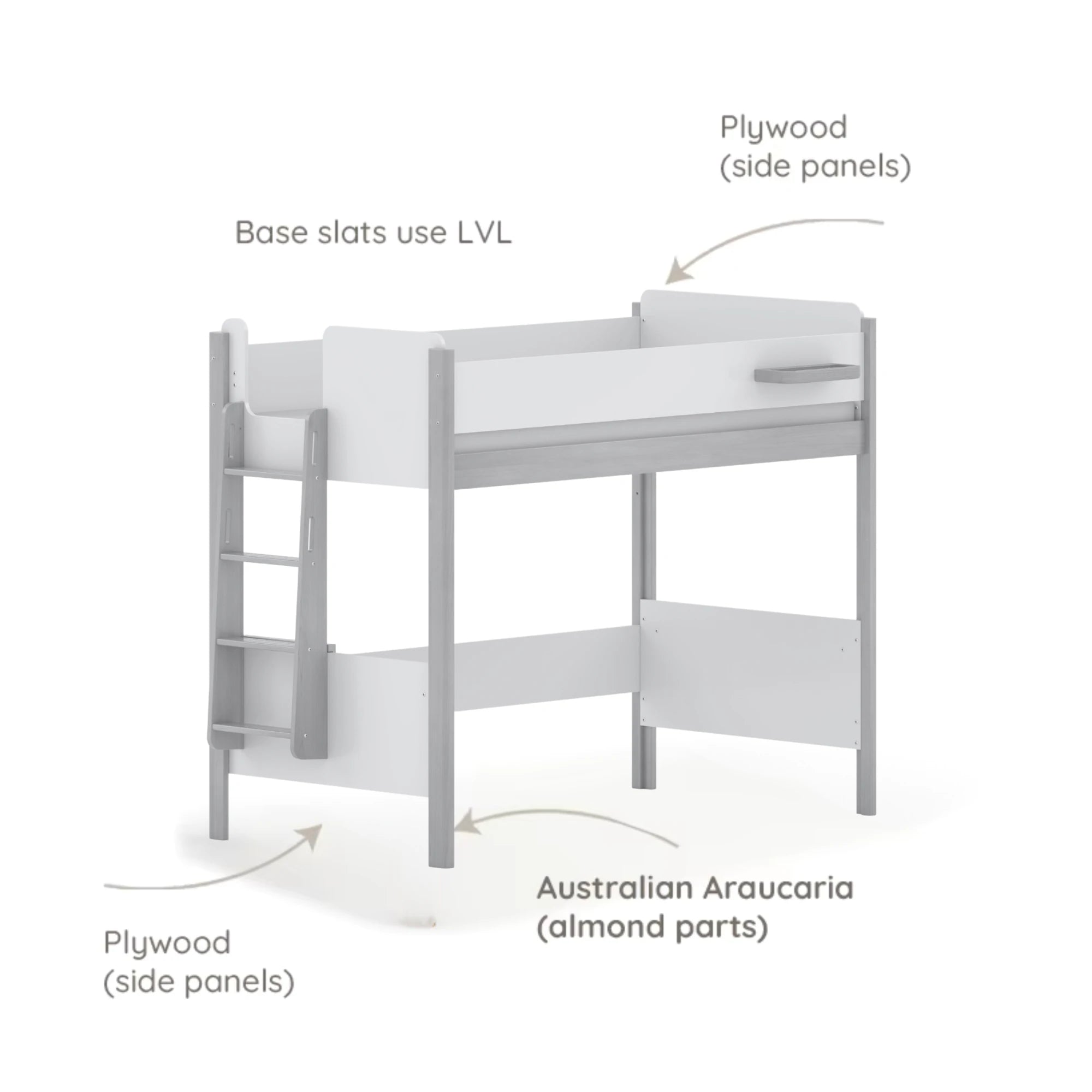 Boori Natty Kids NZ King Single Loft Bed + Ladder, Oak