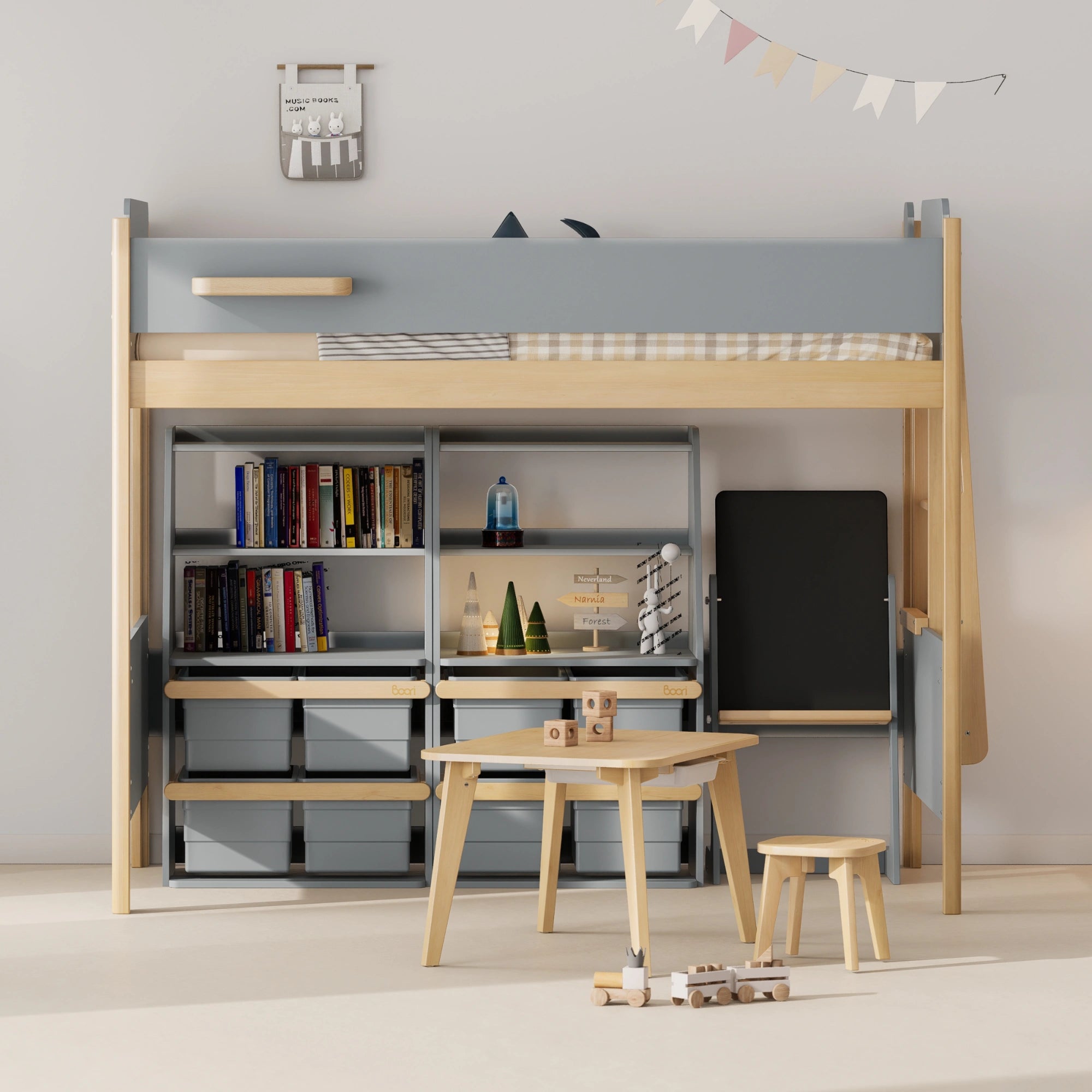 Boori Natty Kids NZ King Single Loft Bed + Ladder, Blueberry