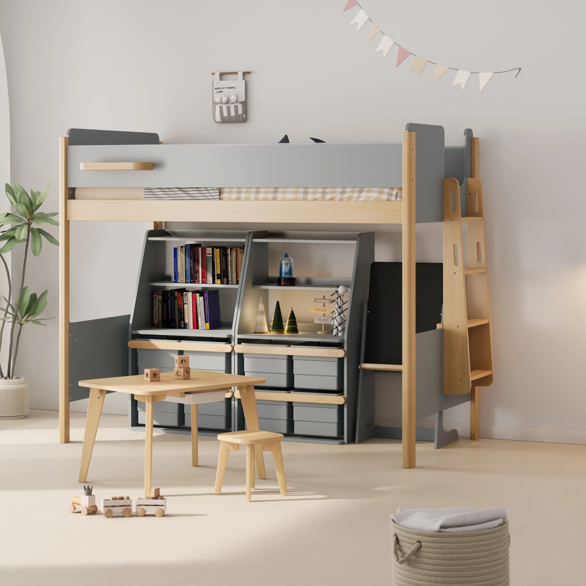 Boori Natty Kids NZ King Single Loft Bed + Ladder, Blueberry