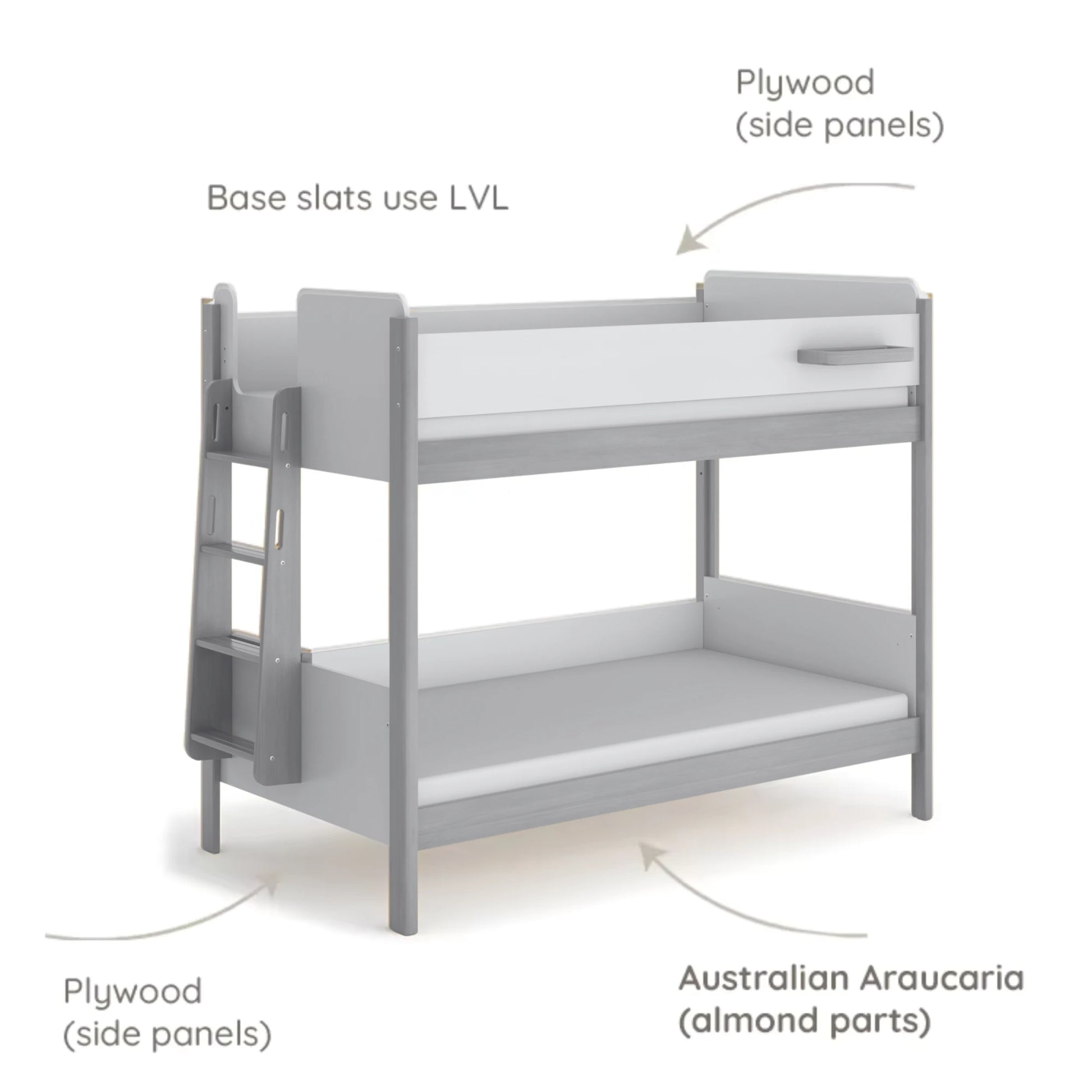 Boori Natty Kids NZ King Single Bunk Bed + Ladder, Barley