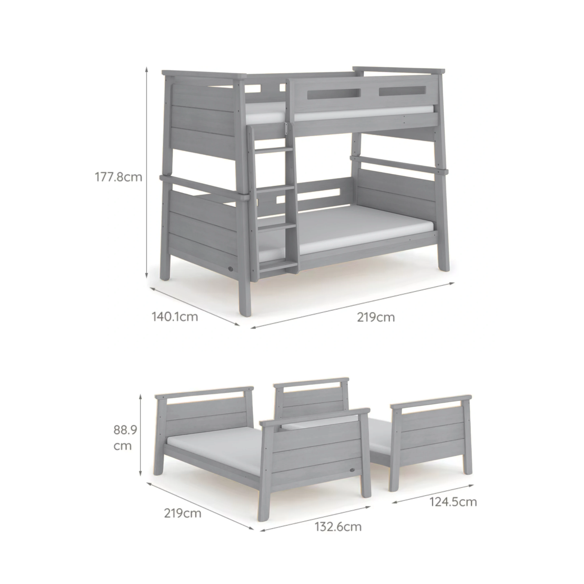 Boori Horizon Kids NZ King Single Bunk Bed, Brushed Grey