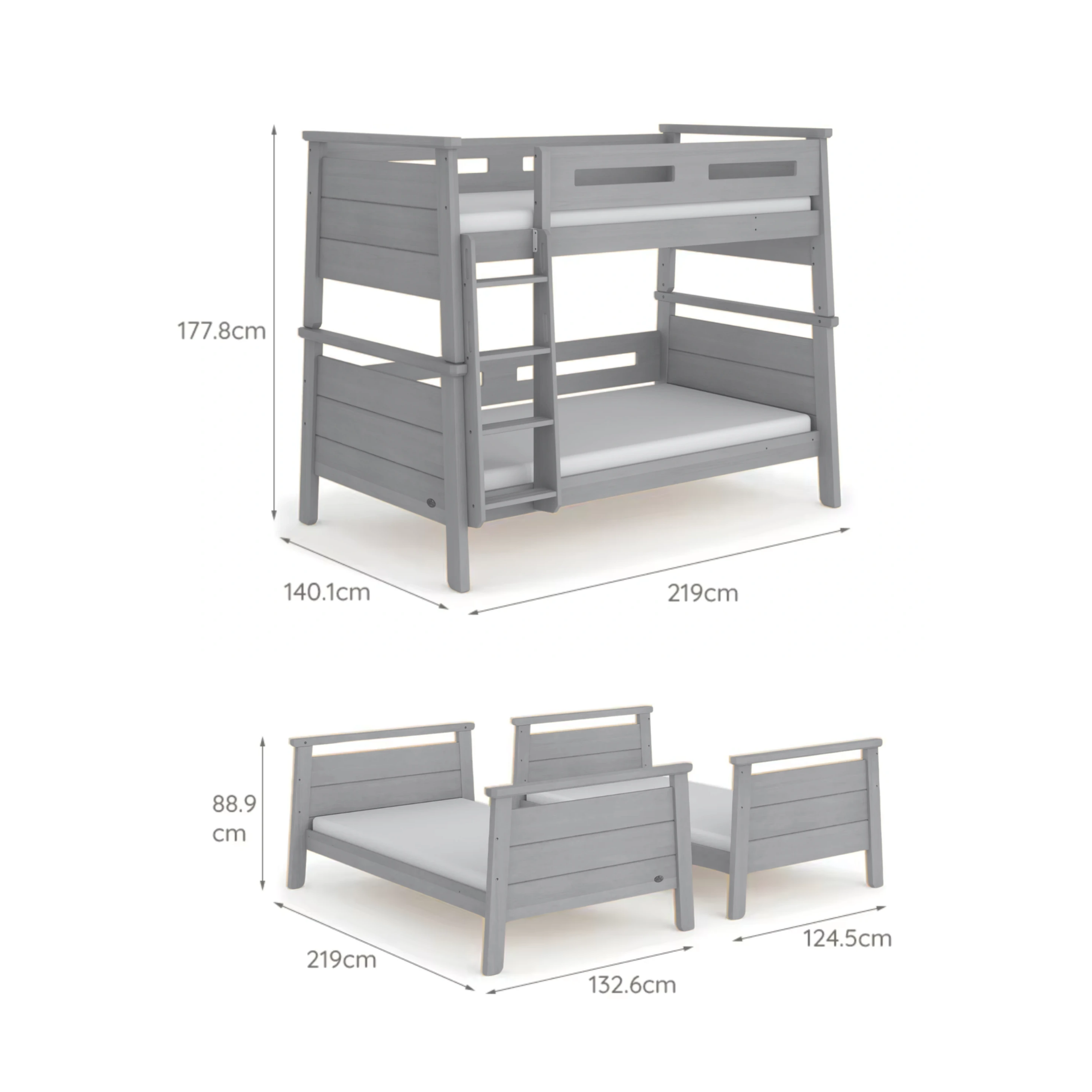 Boori Horizon Kids NZ King Single Bunk Bed, Brushed Grey