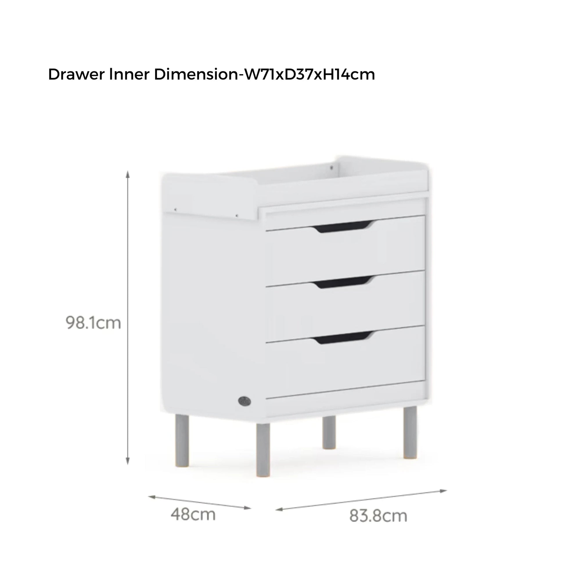 Boori Perla Kids 3 Drawer Chest + Change Tray