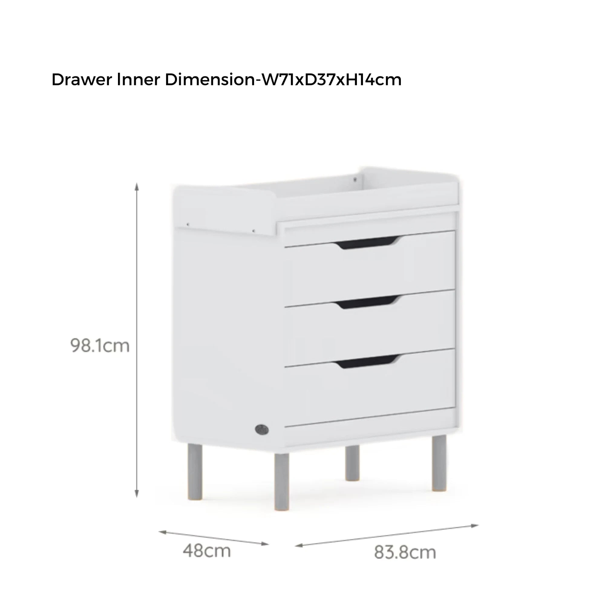 Boori Perla Kids 3 Drawer Chest + Change Tray