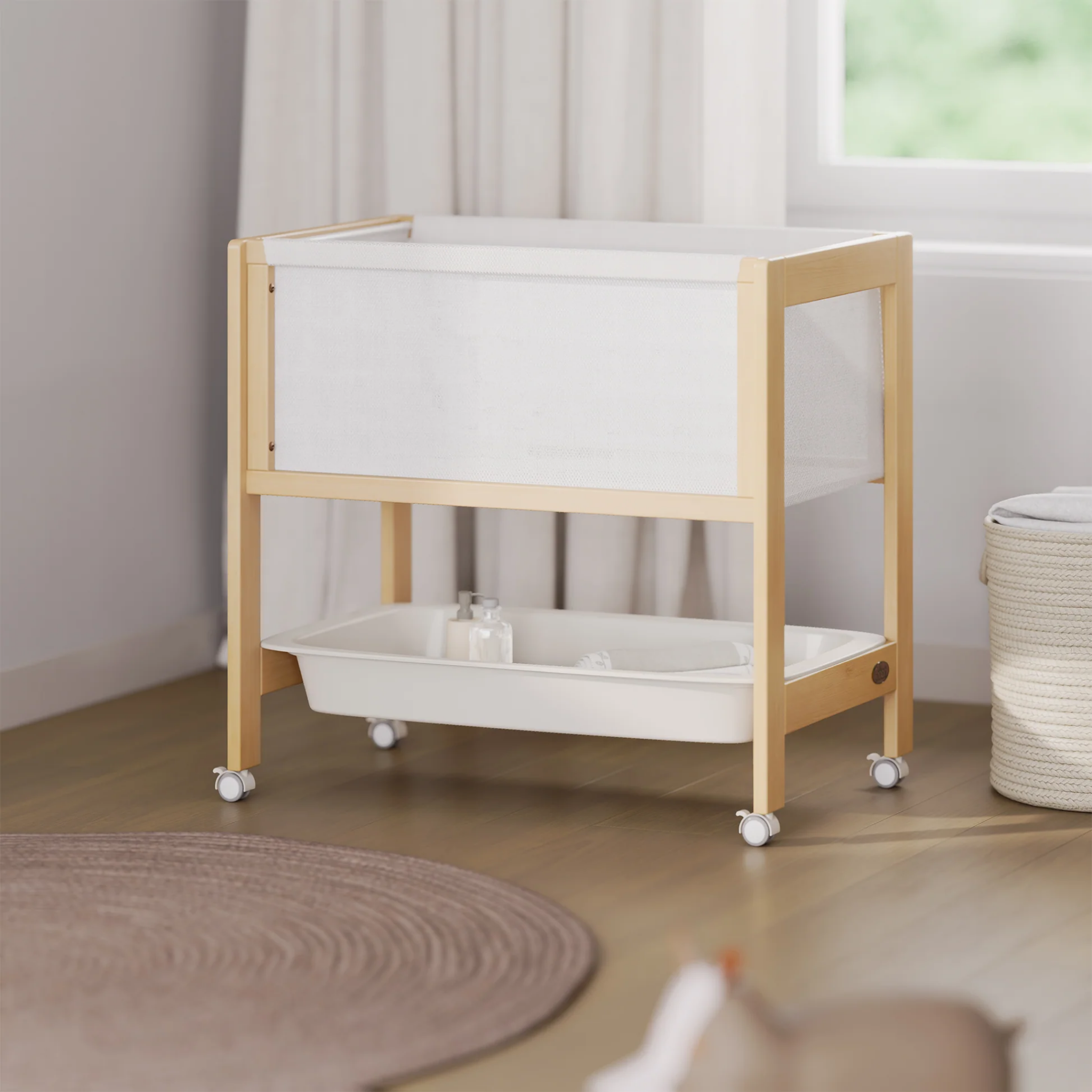 Boori Tidy Kids Bassinet/Change Table - 2 in 1, Almond & Barley White