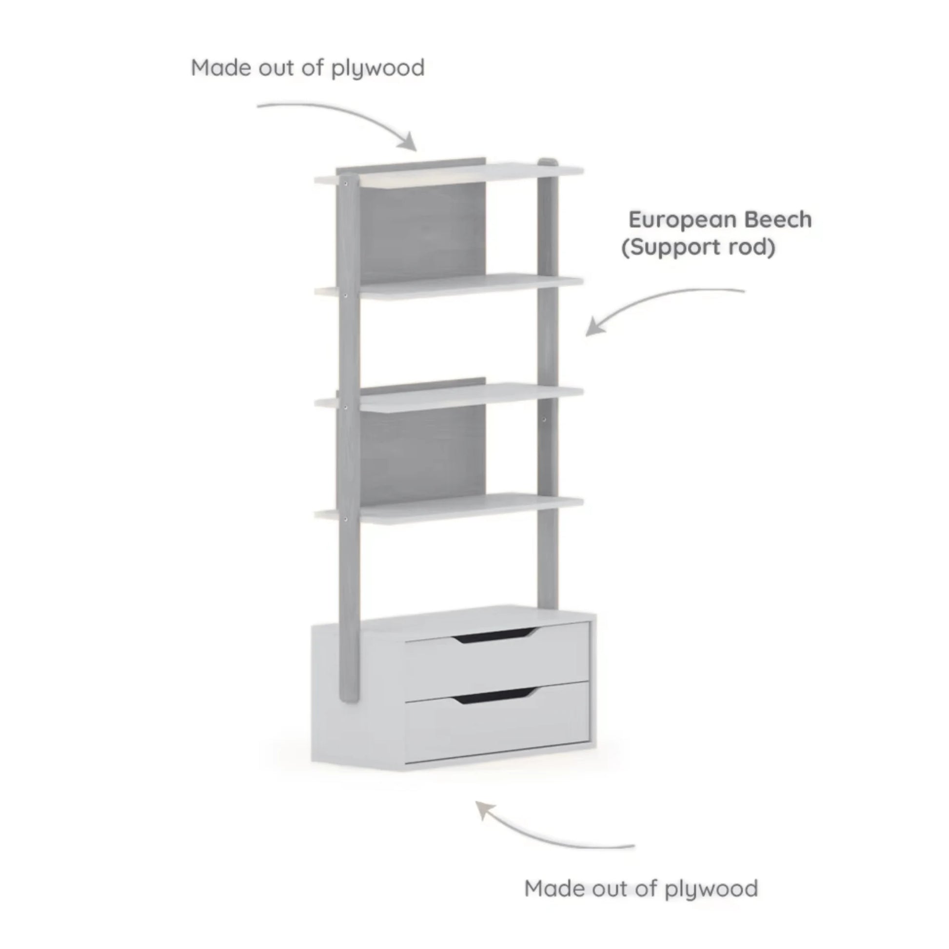 Boori Modular Kids 2 Drawer Bookshelf, Beech