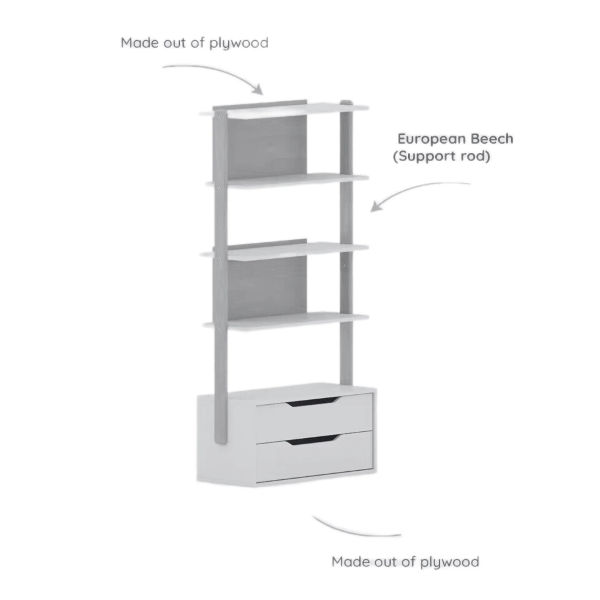Boori Modular Kids 2 Drawer Bookshelf, Soft White