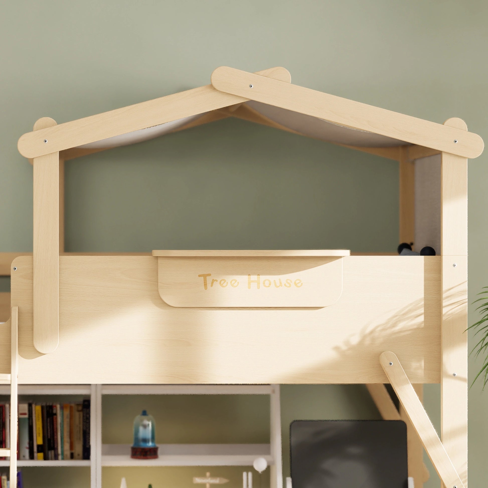 Boori Treehouse Kids NZ King Single Loft Bed + Roof Frame and Ladder with Tent Canopy, Beech