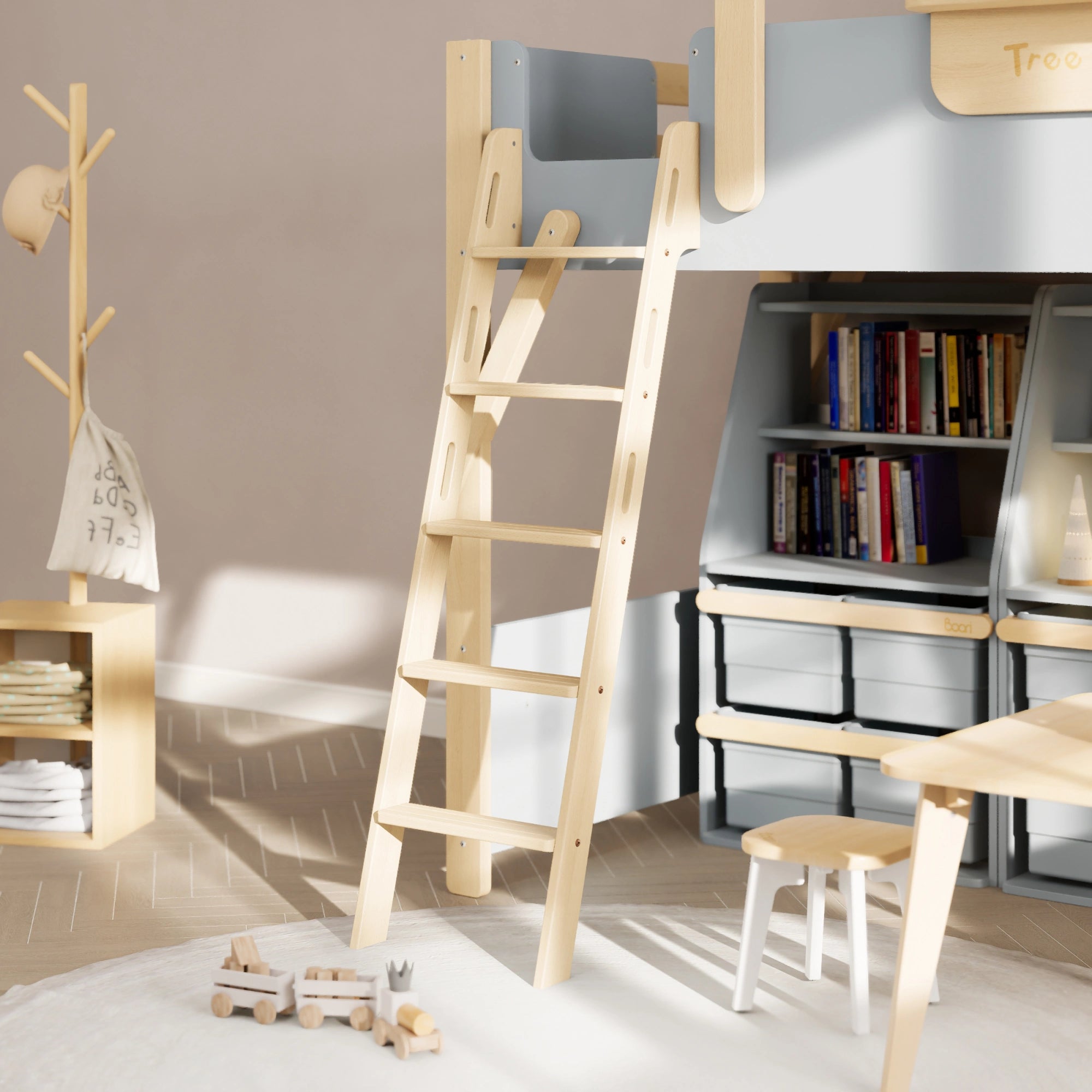 Boori Treehouse Kids NZ King Single Loft Bed + Roof Frame and Ladder with Tent Canopy, Blueberry
