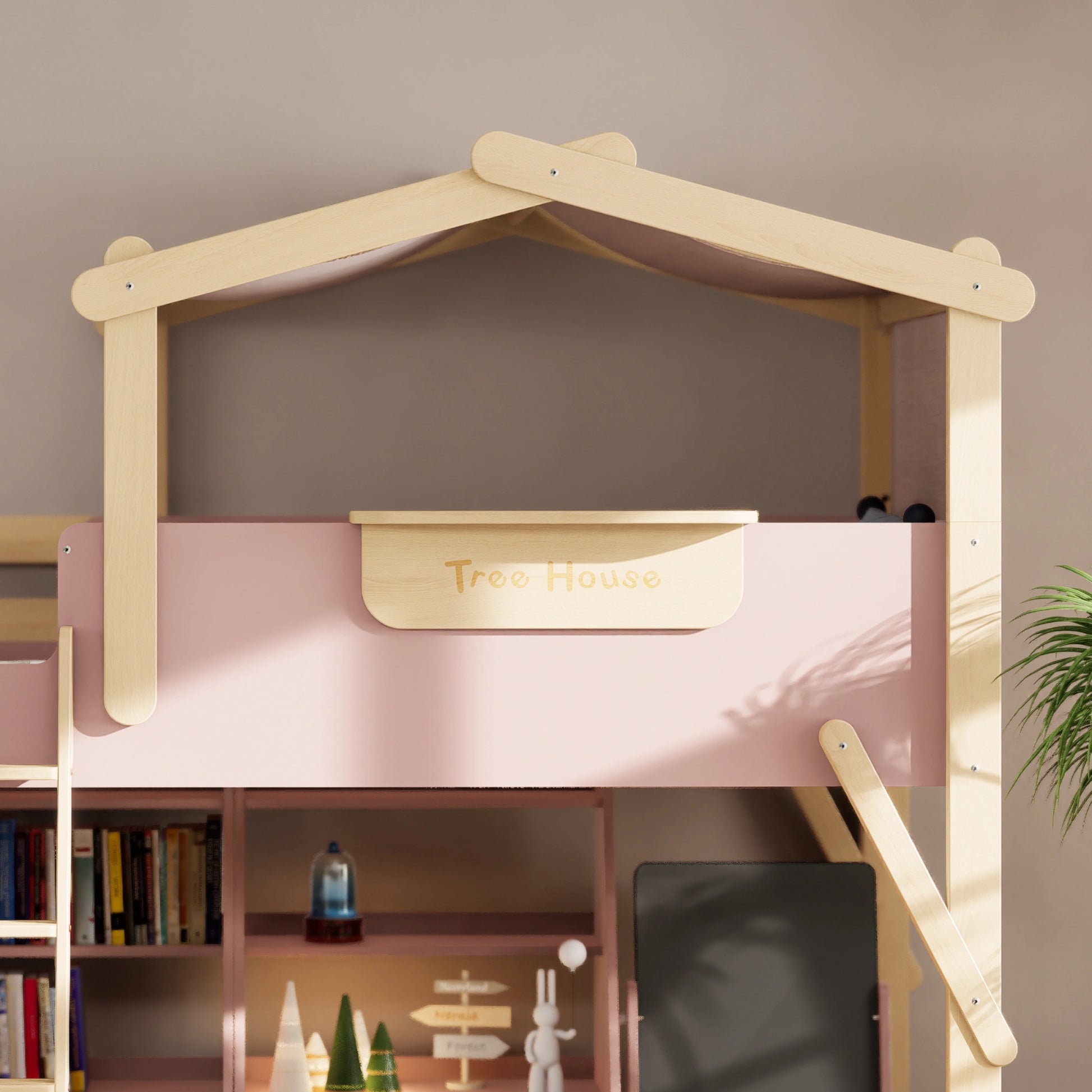 Boori Treehouse Kids NZ King Single Loft Bed + Roof Frame and Ladder with Tent Canopy, Cherry