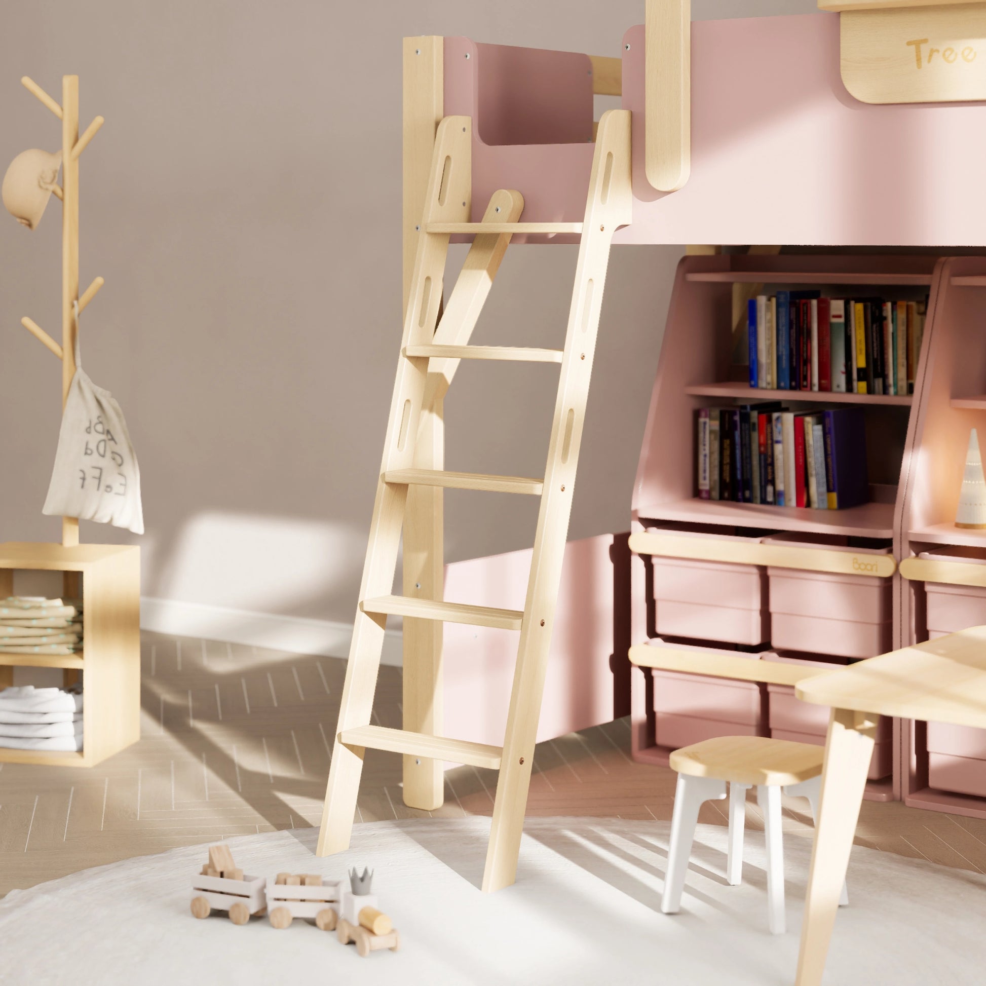 Boori Treehouse Kids NZ King Single Loft Bed + Roof Frame and Ladder with Tent Canopy, Cherry