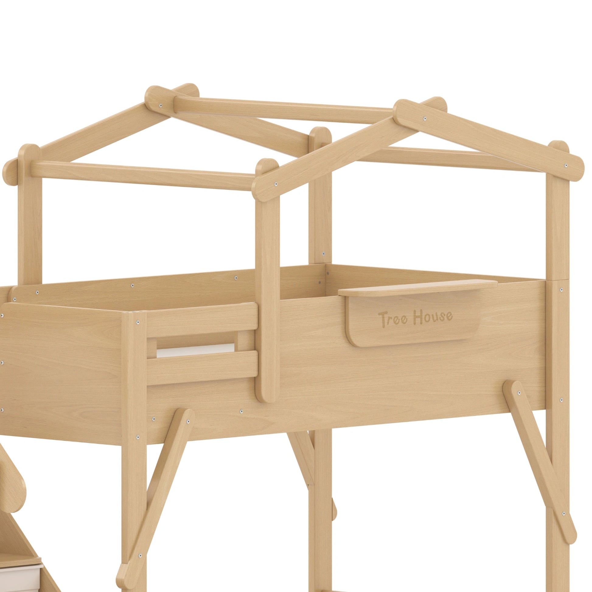 Boori Treehouse Kids NZ King Single Bunk Bed + Roof Frame and Storage Staircase with Tent Canopy, Beech