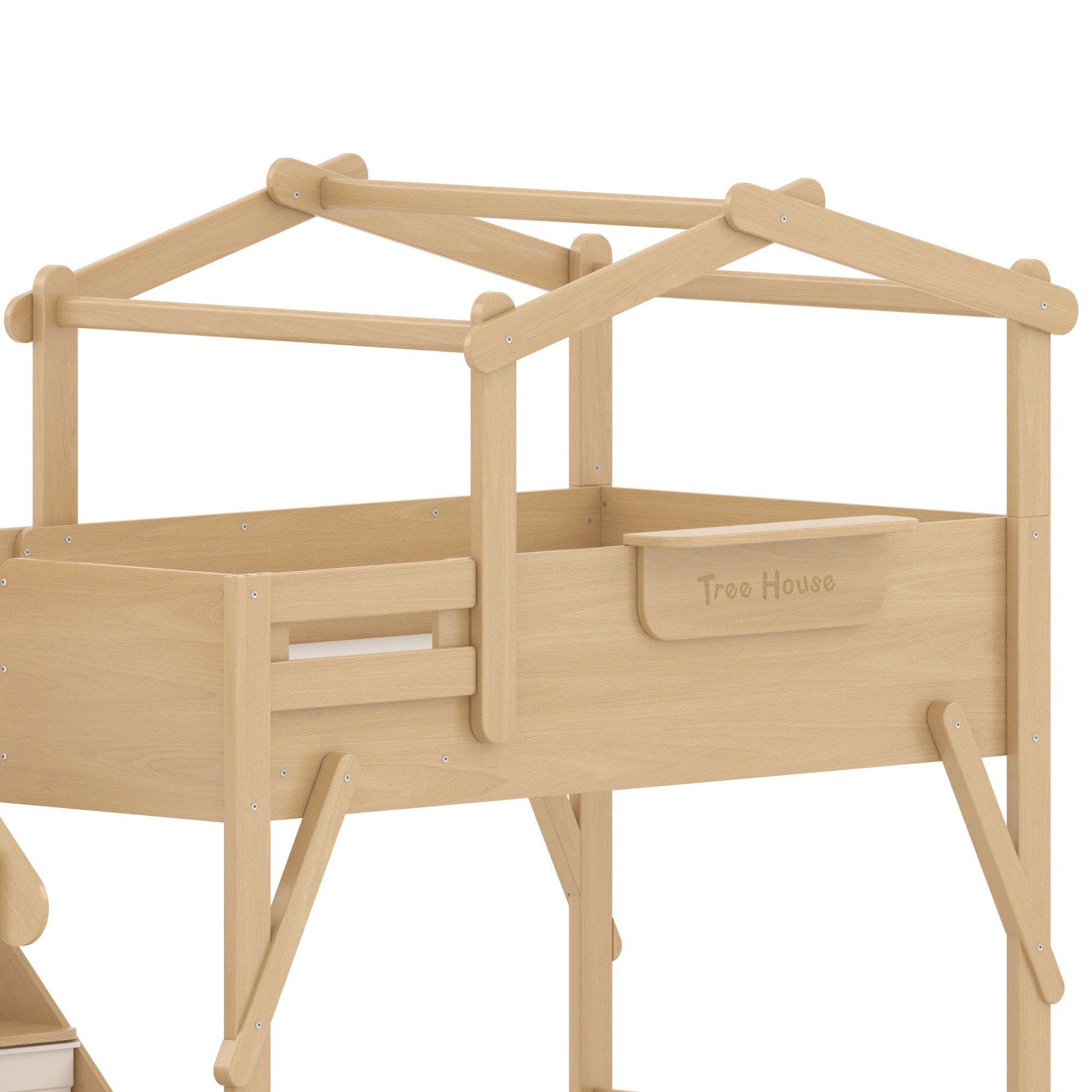 Boori Treehouse Kids NZ King Single Bunk Bed + Roof Frame and Storage Staircase with Tent Canopy, Beech