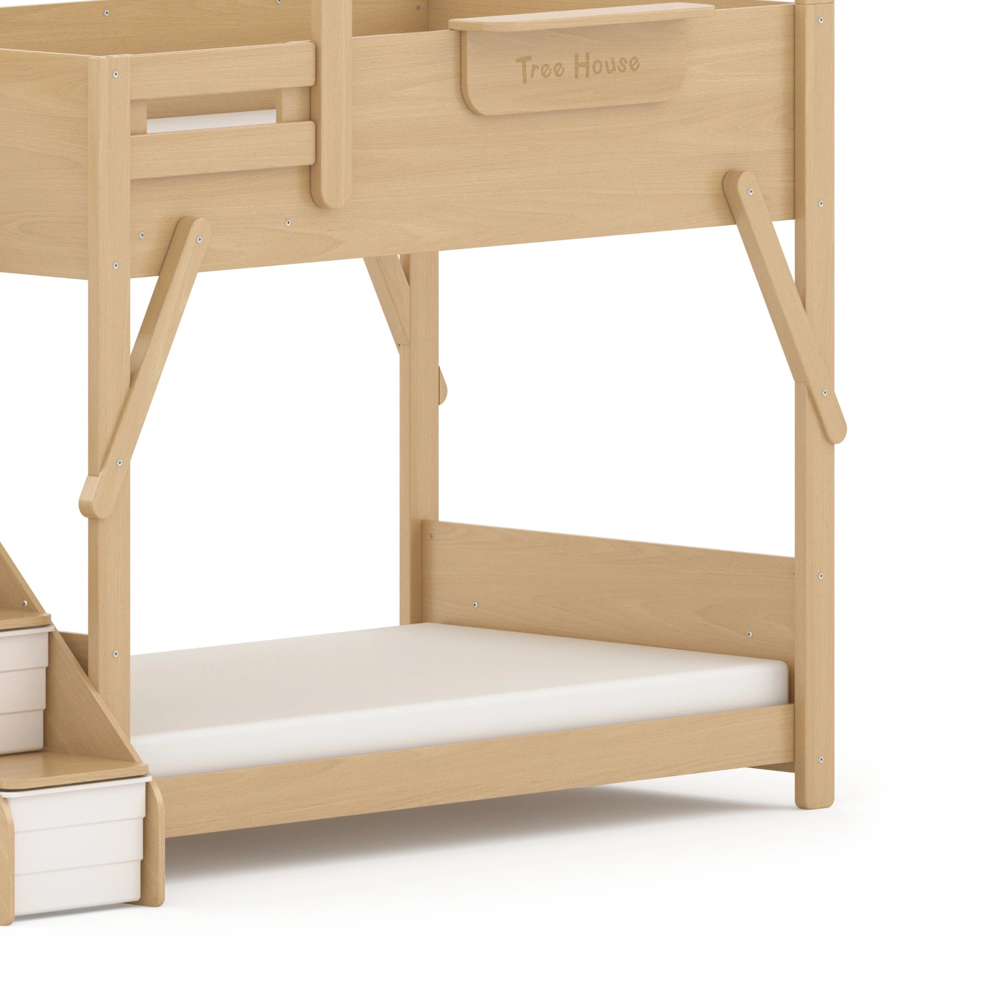 Boori Treehouse Kids NZ King Single Bunk Bed + Roof Frame and Storage Staircase with Tent Canopy, Beech