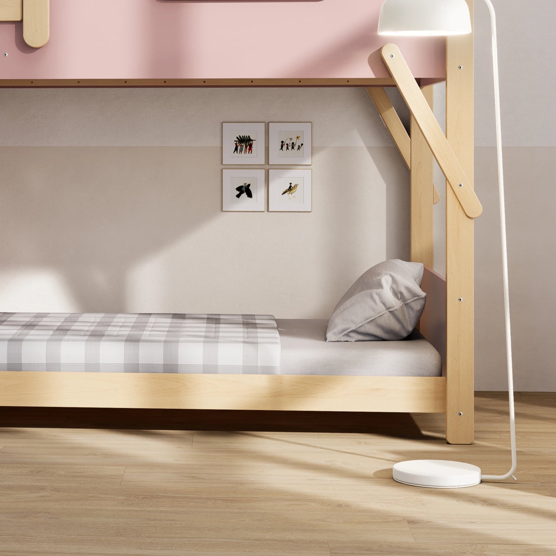 Boori Treehouse Kids NZ King Single Bunk Bed + Roof Frame and Storage Staircase with Tent Canopy, Cherry