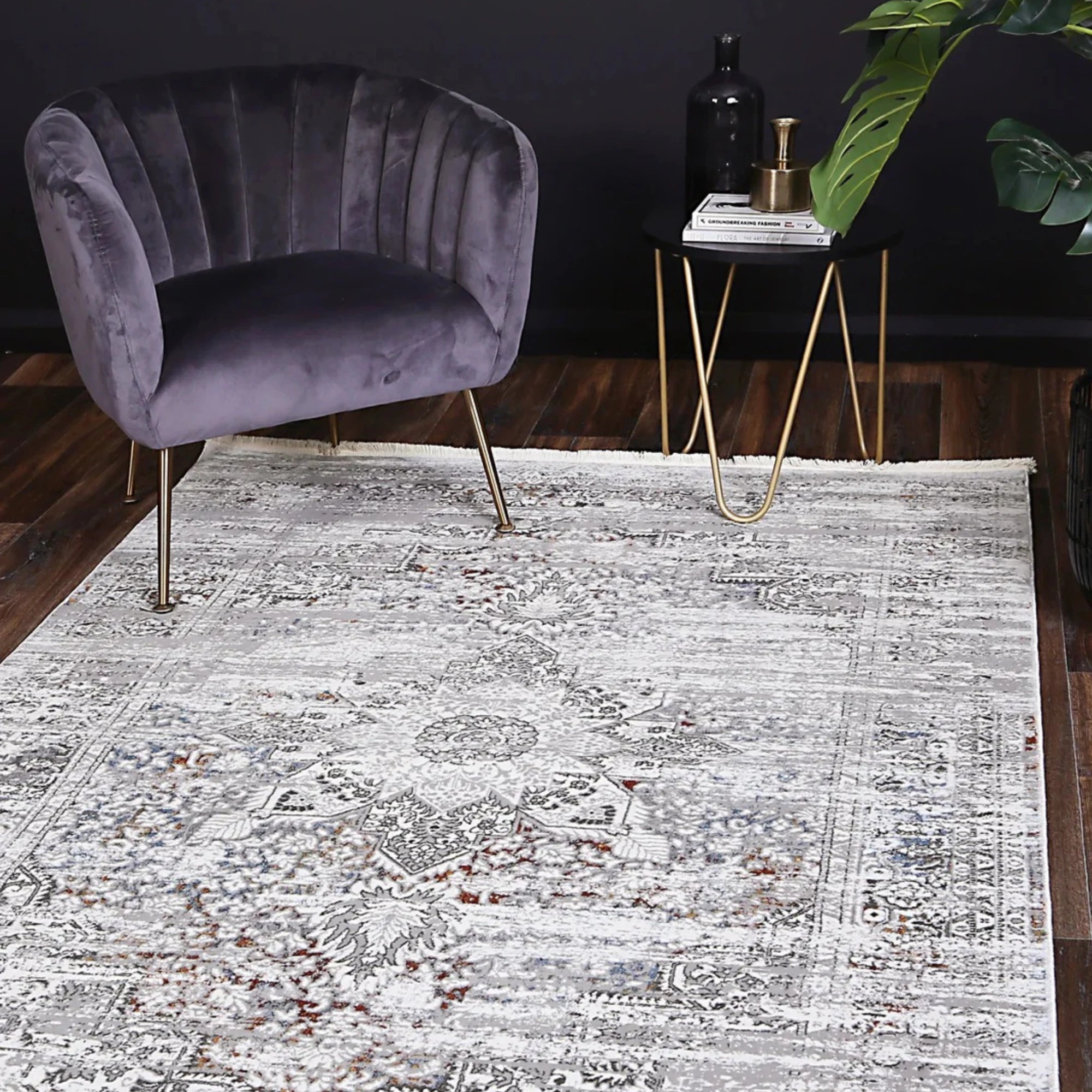 DreamWeaver Odyssey Cool Vintage Medallion Rug, Grey Multi