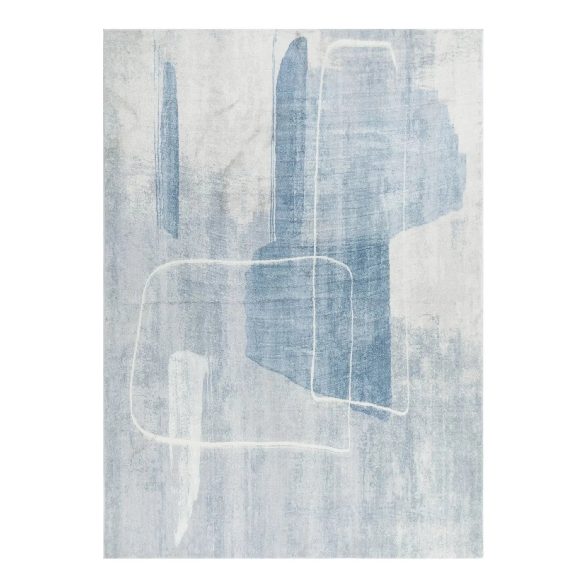DreamWeaver Oasis Abstract Machine Washable Rug, Abstract Blue