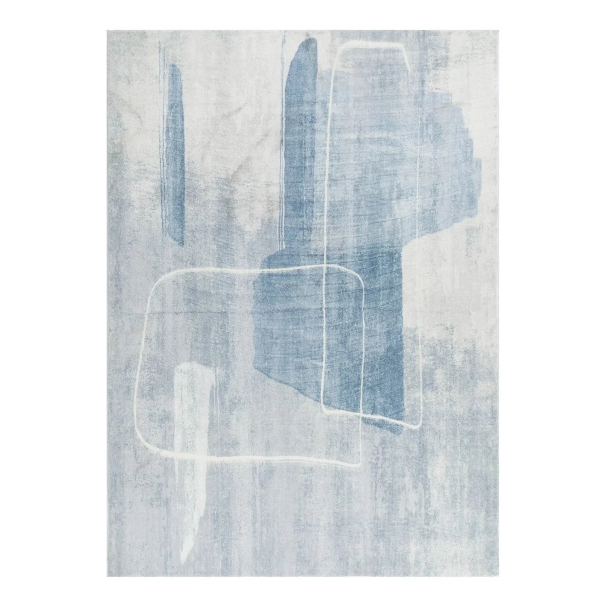 DreamWeaver Oasis Abstract Machine Washable Rug, Abstract Blue