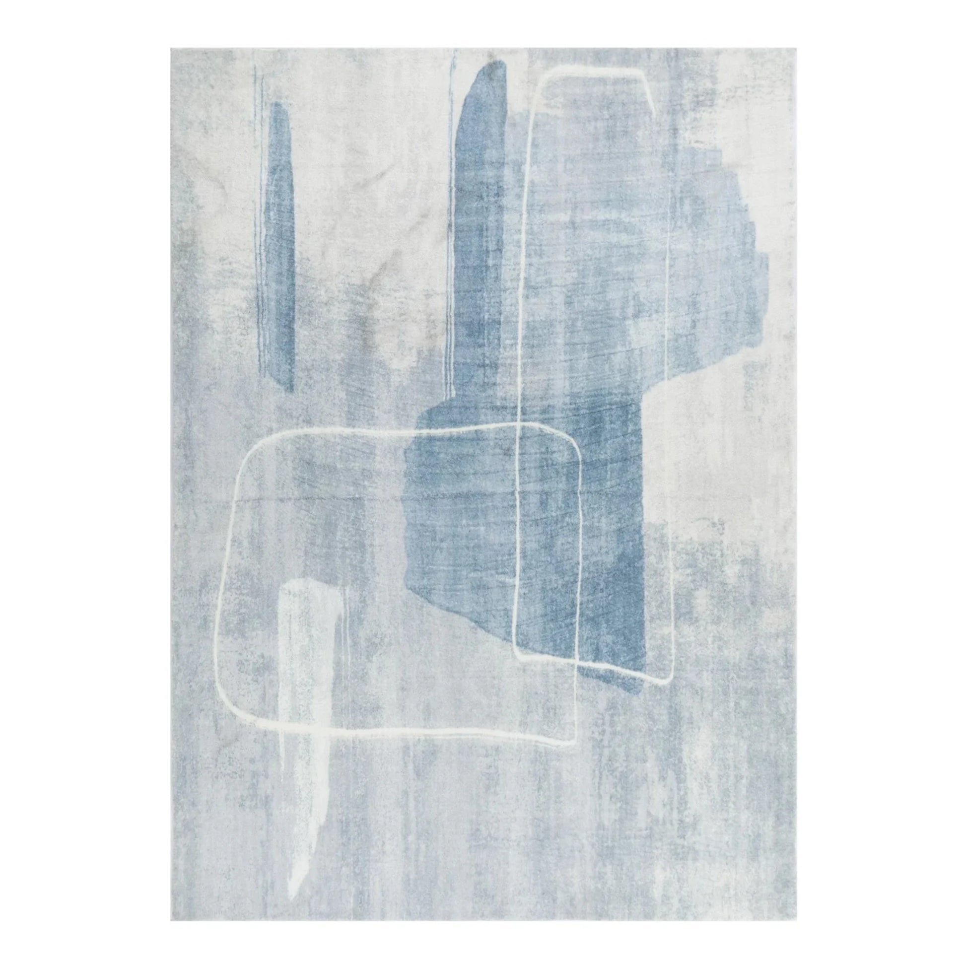 DreamWeaver Oasis Abstract Machine Washable Rug, Abstract Blue