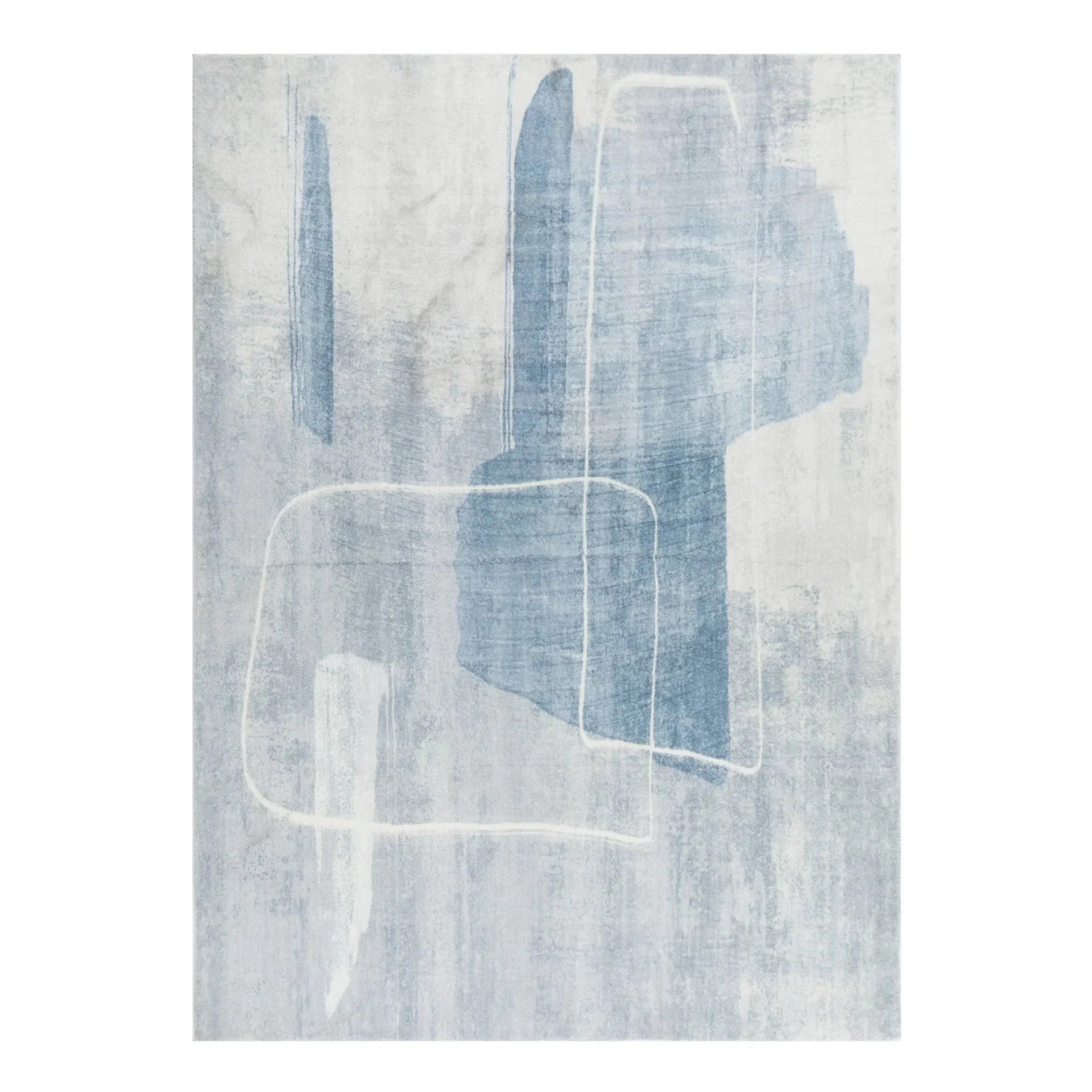DreamWeaver Oasis Abstract Machine Washable Rug, Abstract Blue